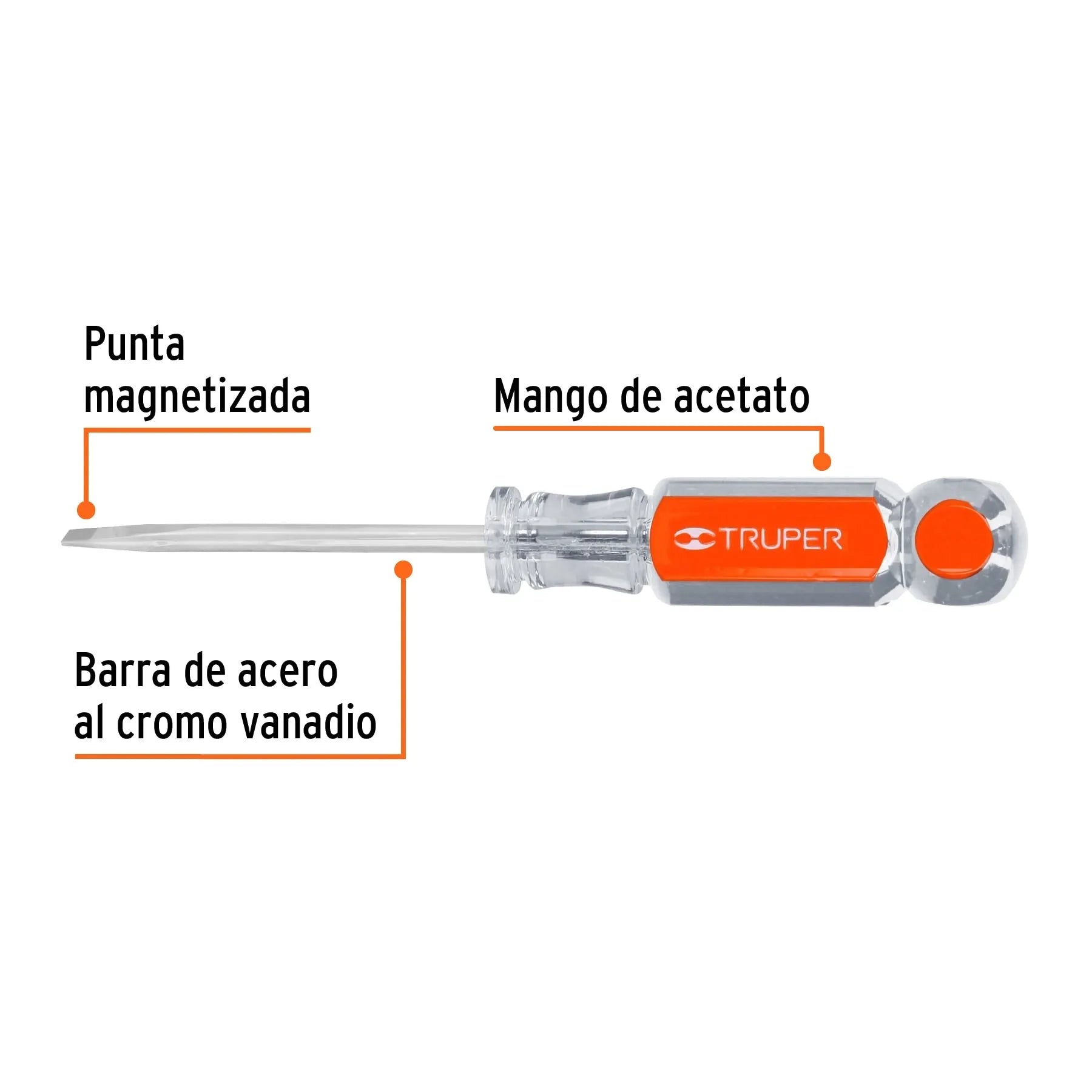 Desarmador cabinet 3/16" x 3" mango de acetato, Truper / 14029-