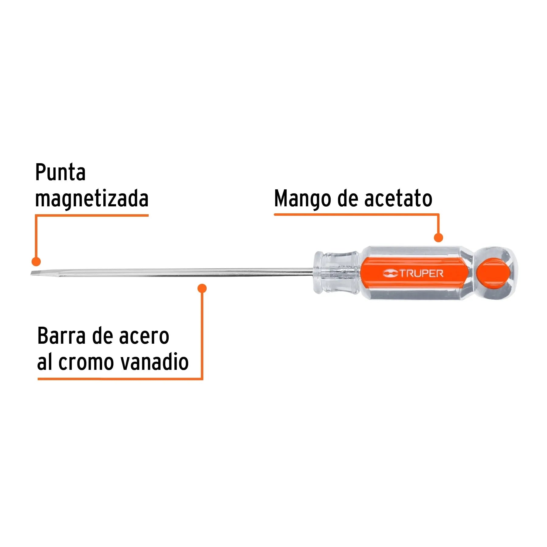 Desarmador cabinet 1/8" x 4" mango de acetato, Truper / 14017-