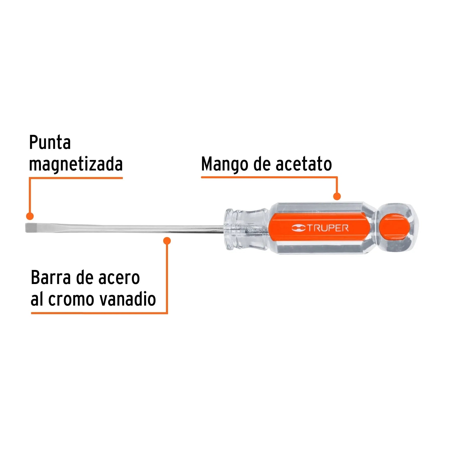 Desarmador cabinet 1/8" x 3" mango de acetato, Truper / 14014-