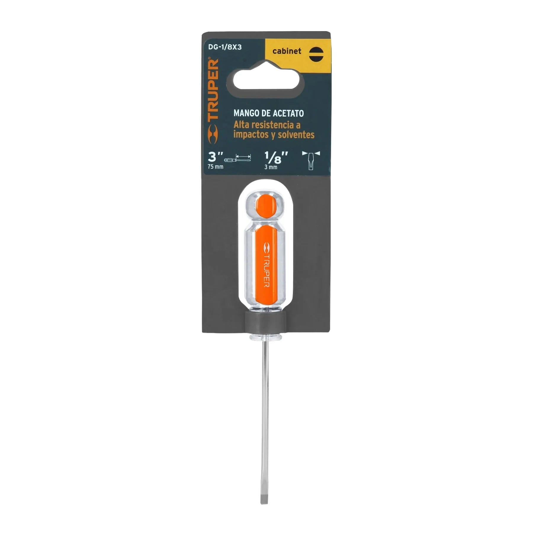Desarmador cabinet 1/8" x 3" mango de acetato, Truper / 14014-