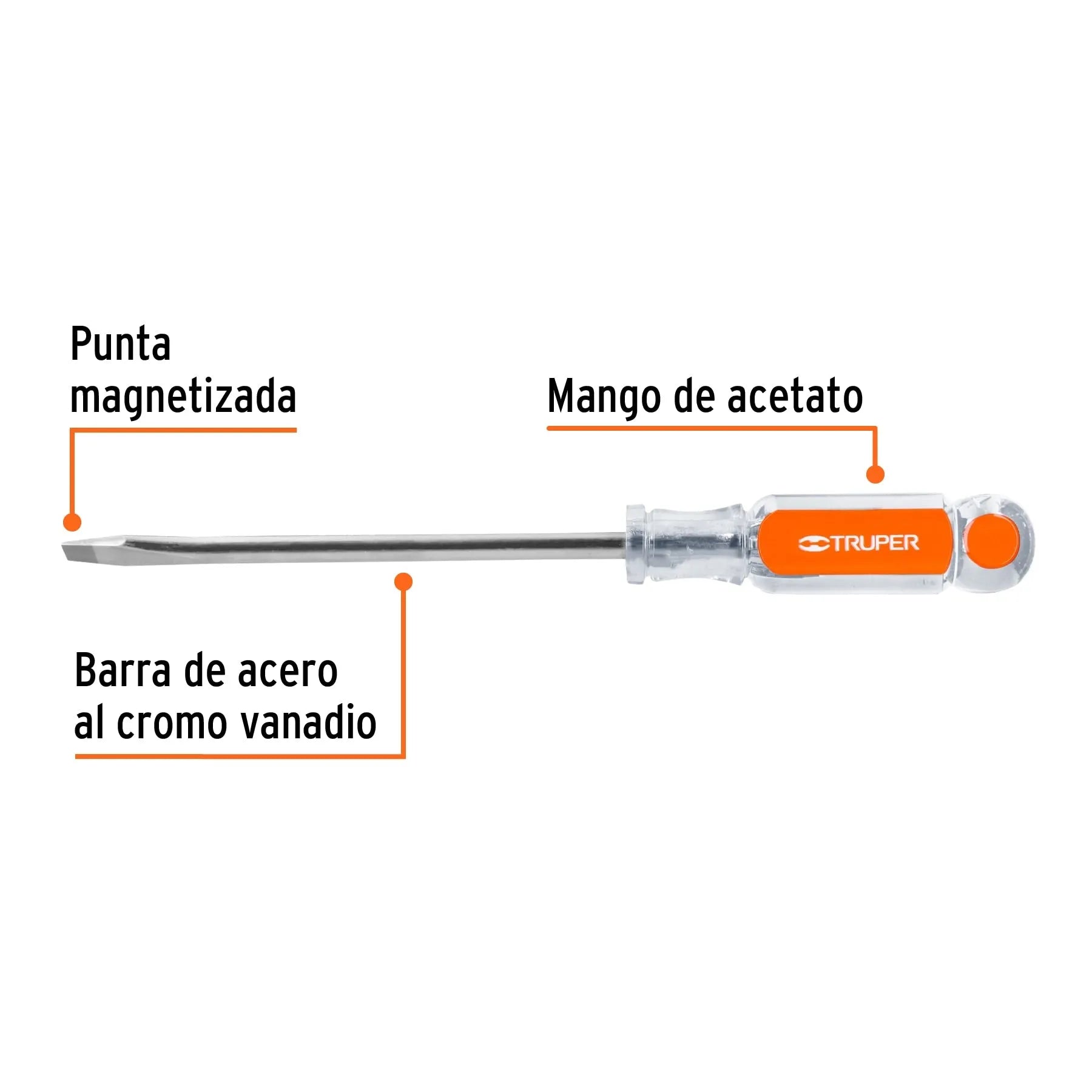 Desarmador plano 5/16" x 6" mango de acetato, Truper / 14002-
