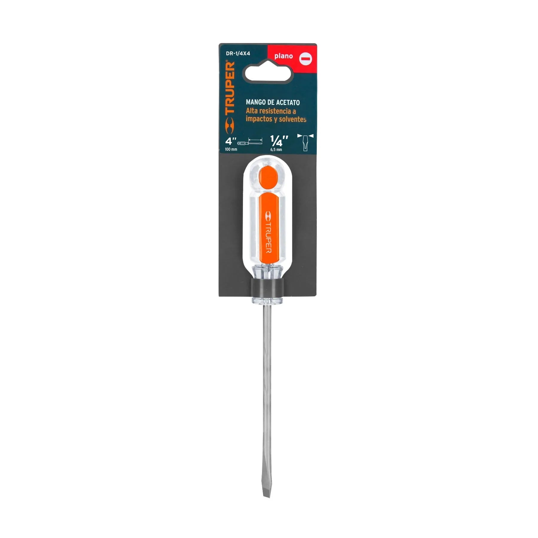 Desarmador plano 1/4" x 4" mango de acetato, Truper / 13996-