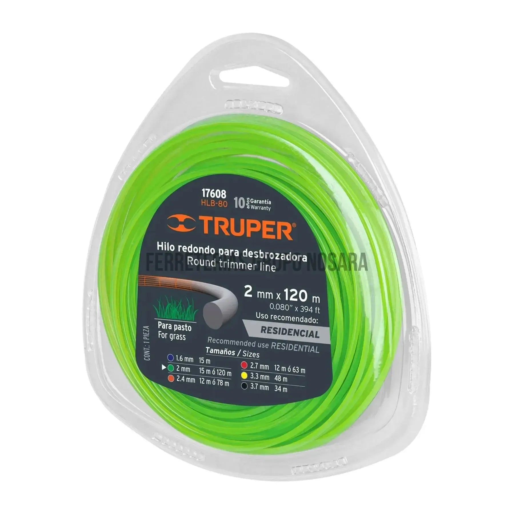 Rollo de hilo para desbrozadora, 2 mm x 15 m, Truper / 17606-