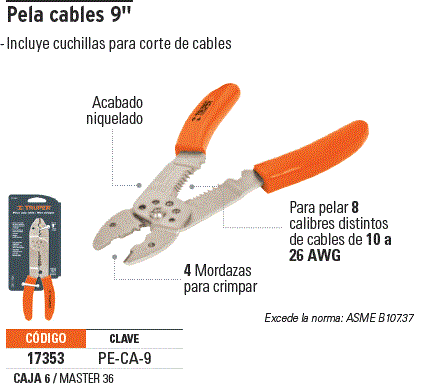 Pinza 9' pela cables 26 a 10 AWG, Truper / 17353-