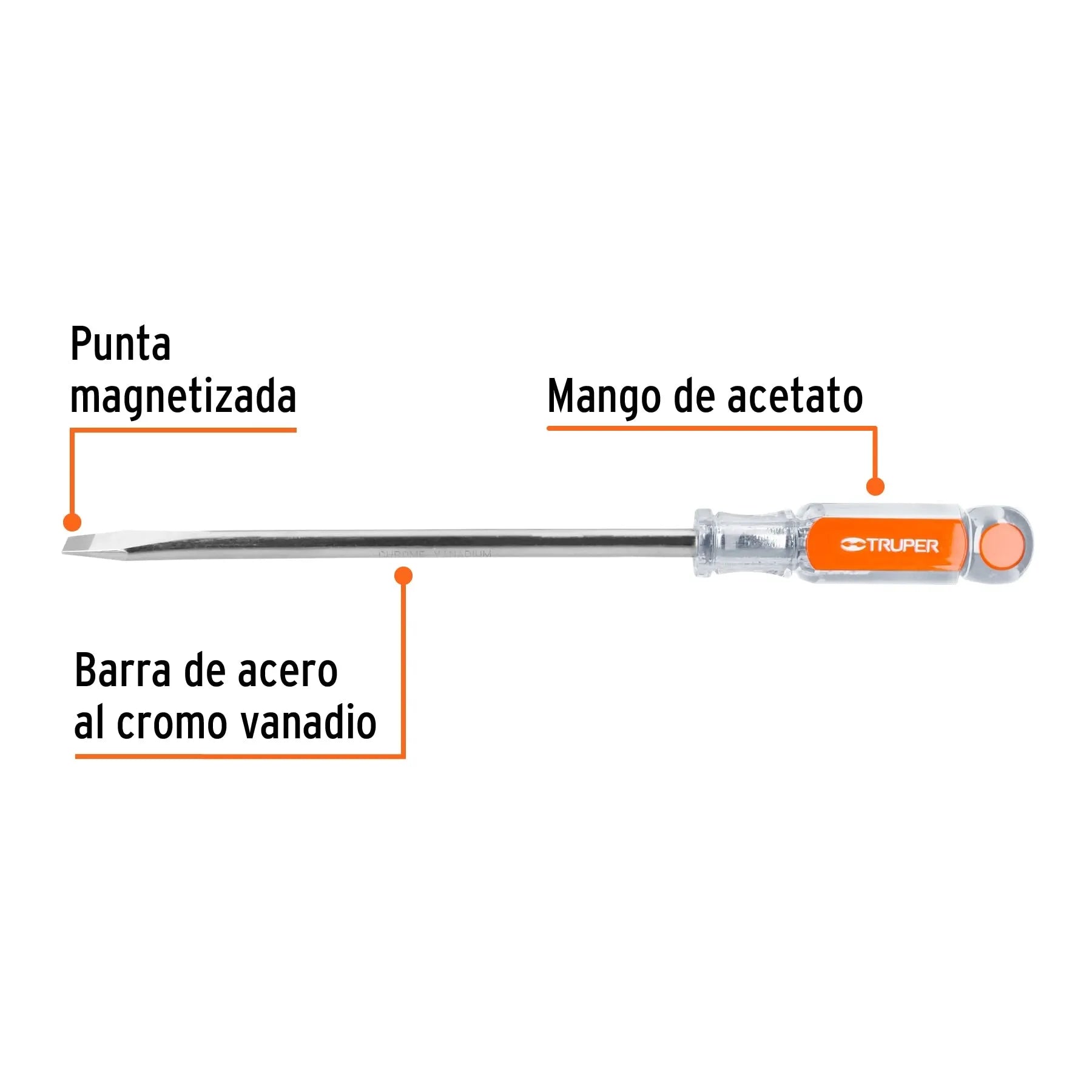 Desarmador plano 3/8" x 8" mango de acetato, Truper / 14008-