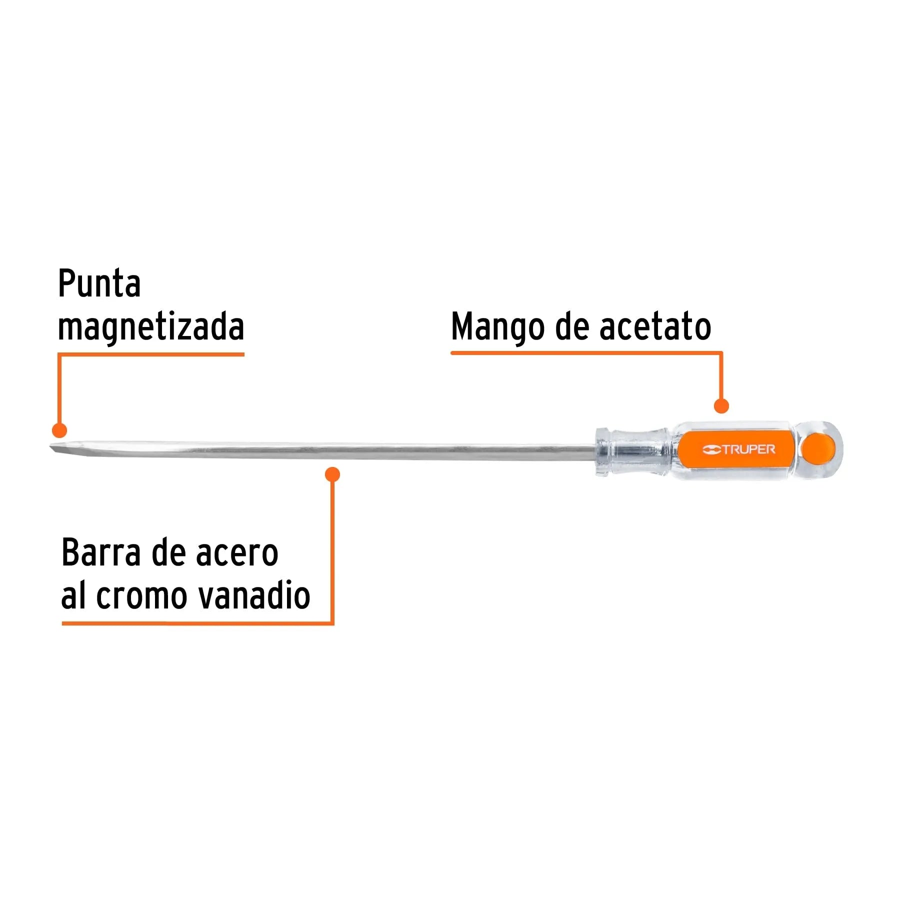 Desarmador plano 5/16" x 10" mango de acetato, Truper / 14005-