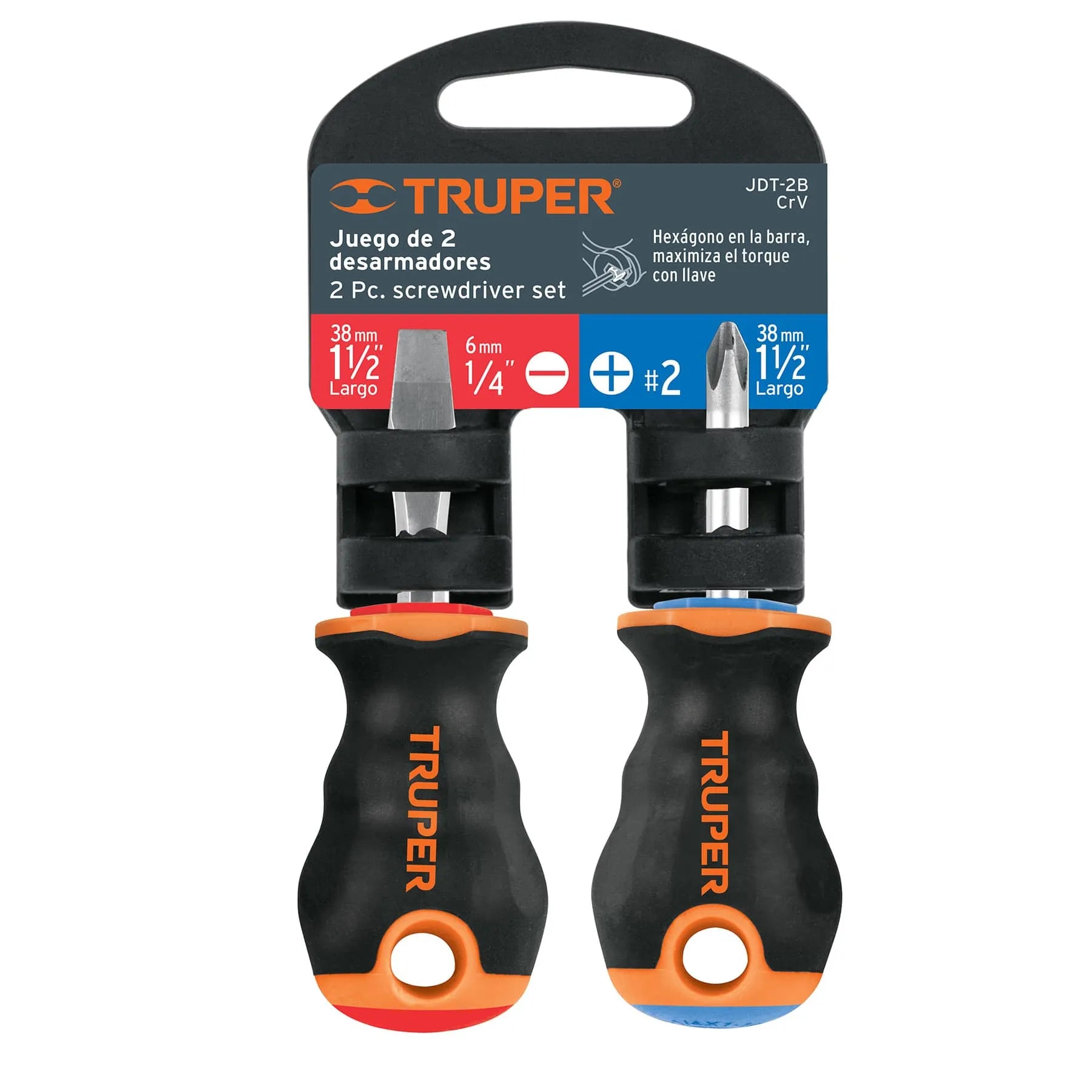 Dúo de desarmadores 1/4" x 1-1/2" mango Comfort Grip, Truper / 19624-