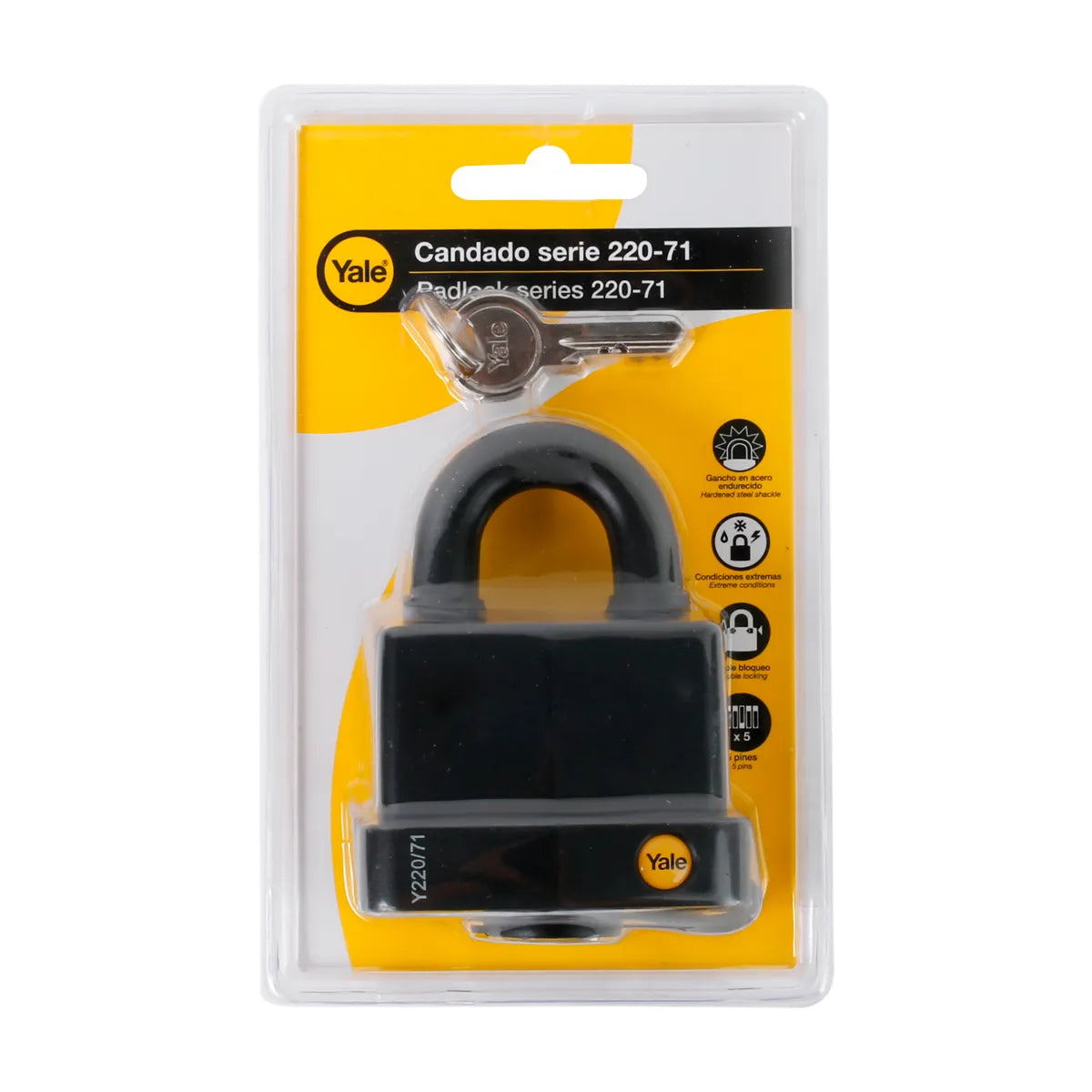 YALE CANDADO NEGRO EXTERIOR 71MM 22-070 / (Y220/71/130)
