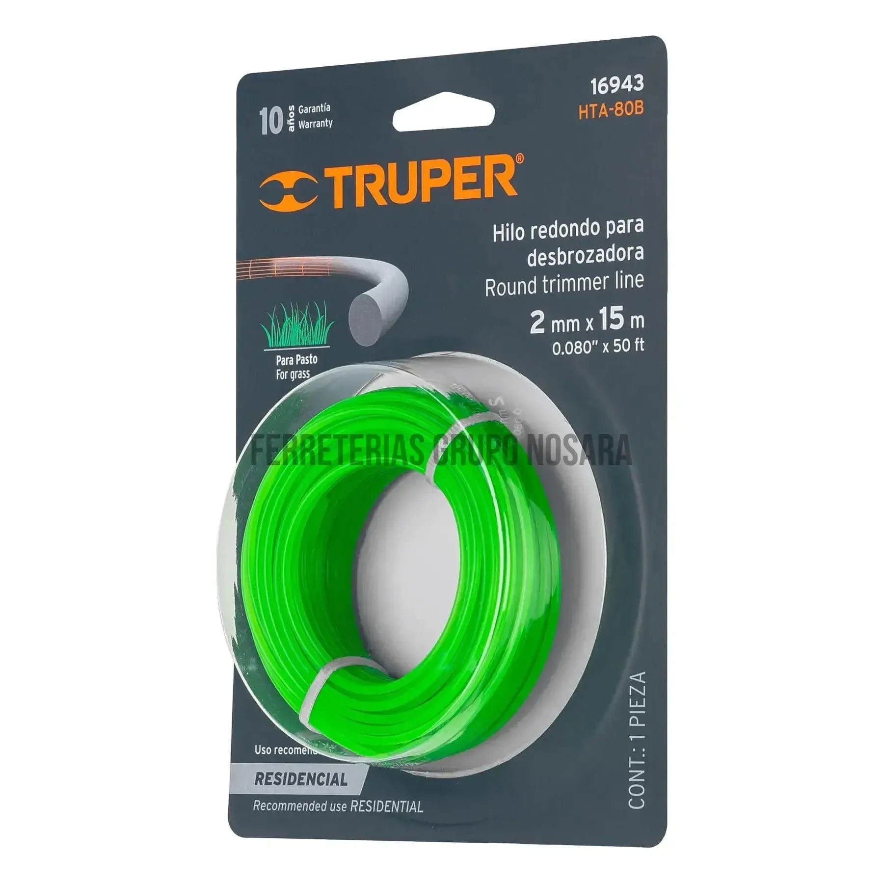 Rollo de hilo para desbrozadora, 2 mm x 15 m, Truper / 16943-