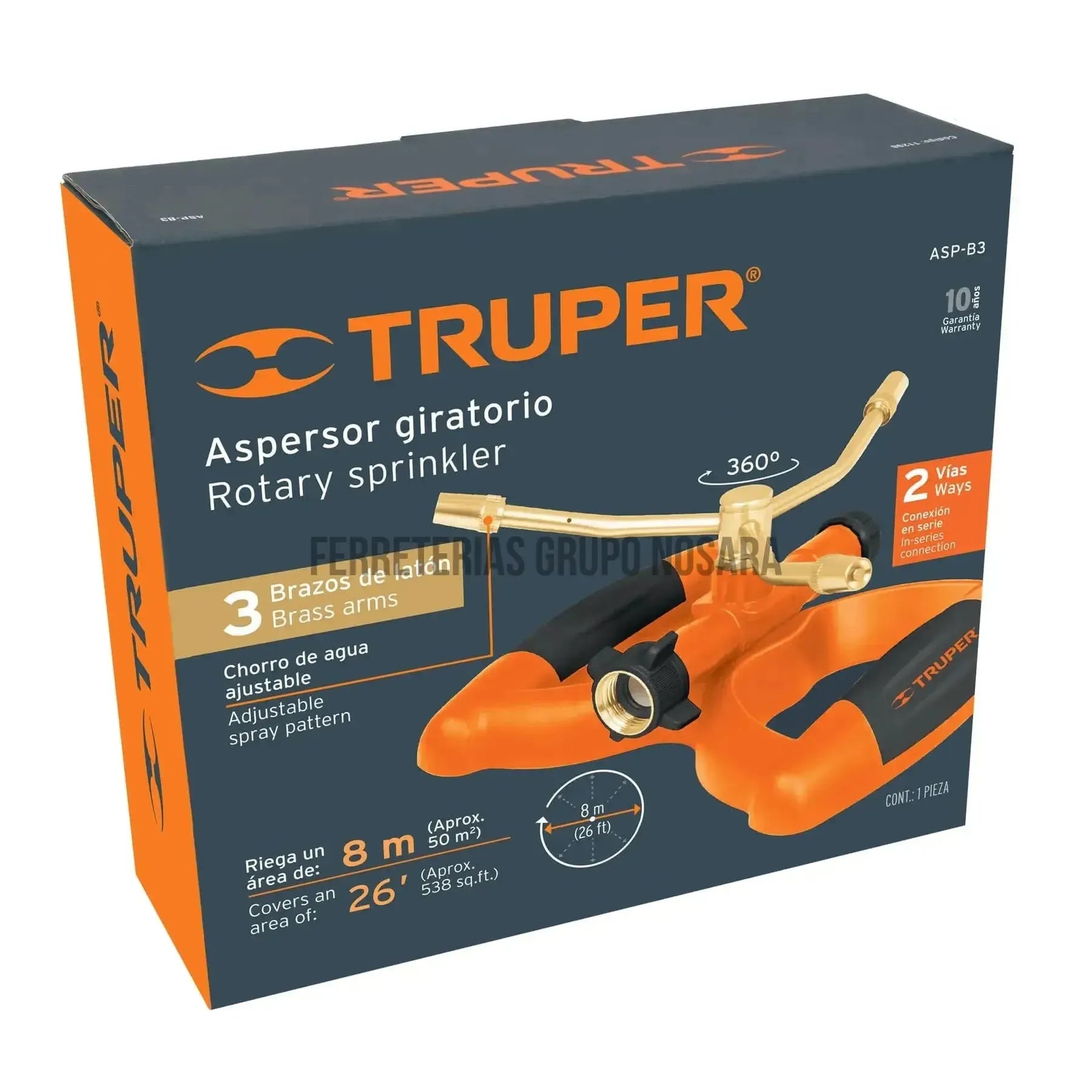 Aspersor metálico de 3 brazos con base plástica, TRUPER / 11298-
