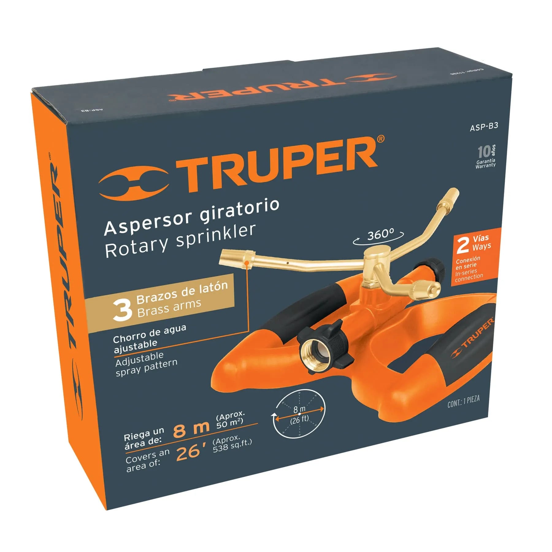 Aspersor metálico de 3 brazos con base plástica, TRUPER / 11298