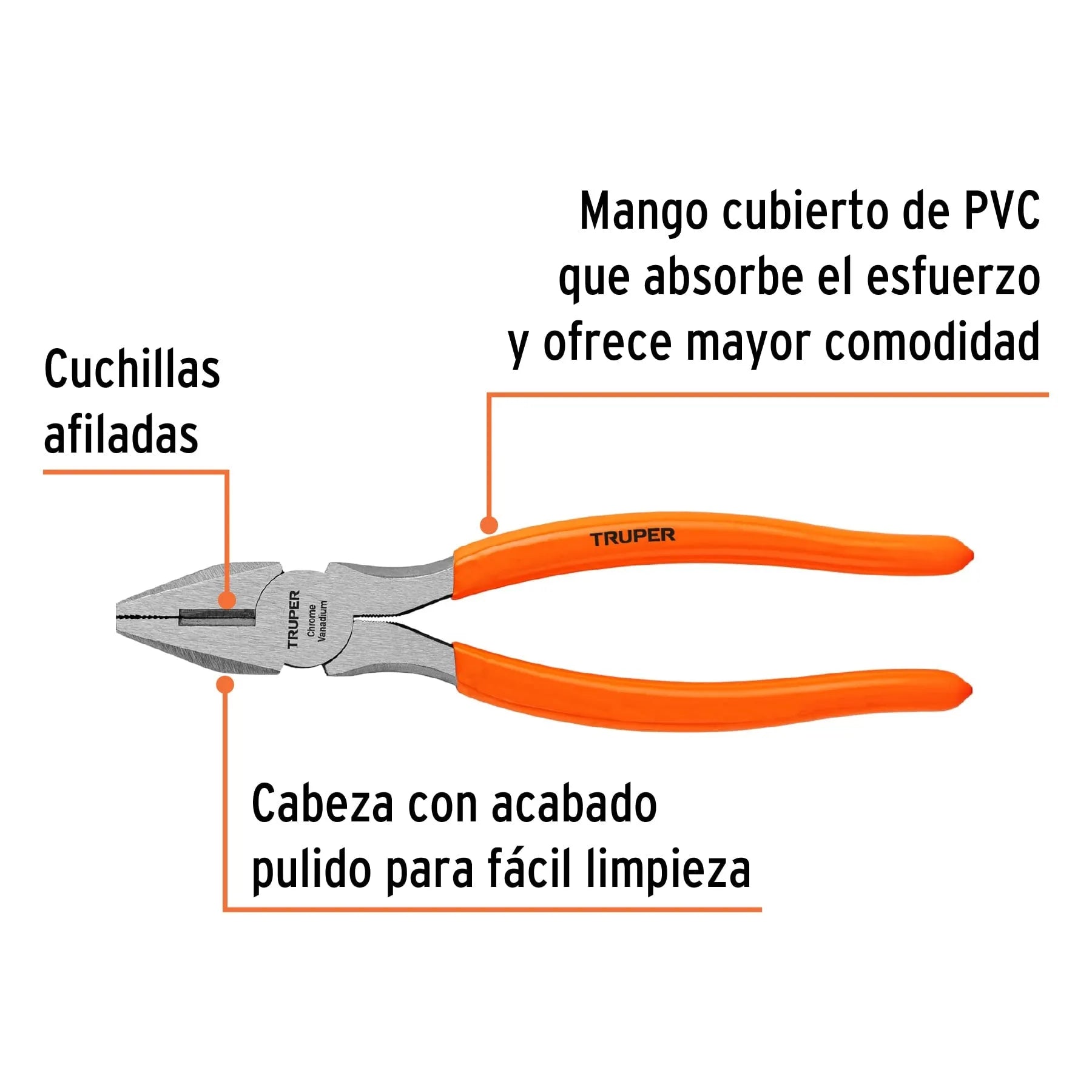 Pinza para electricista 8 mango de PVC, Truper T200-8 / 17308-