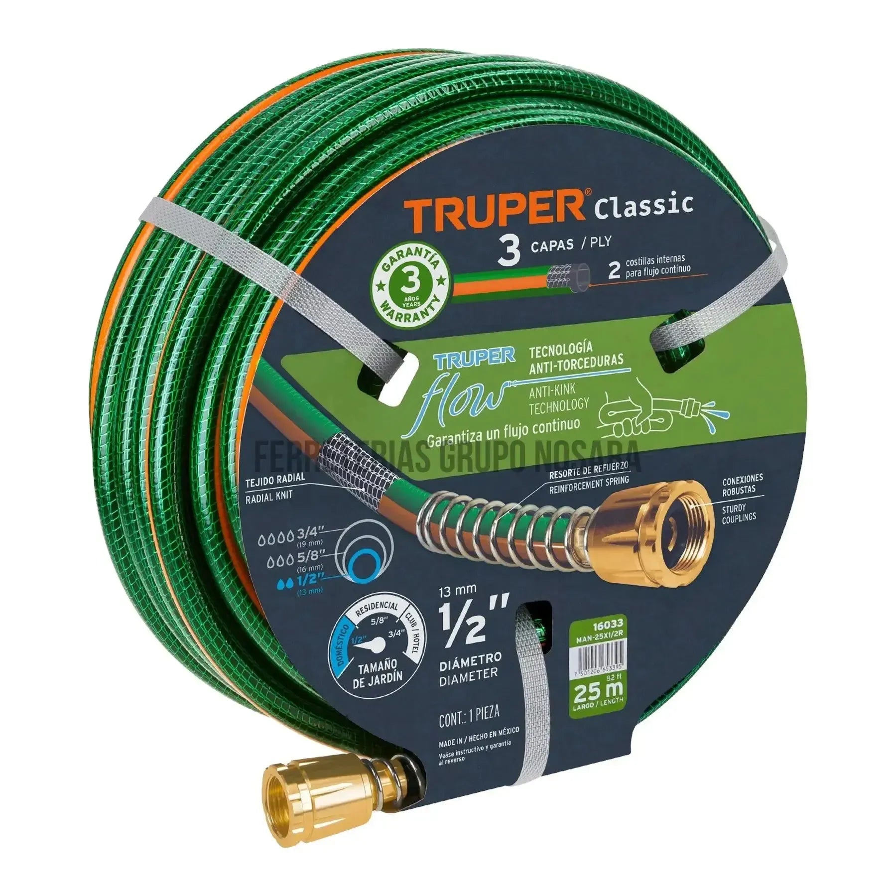 TRUPER MANGUERA 1/2 X 25 MTRS REFORZADA-