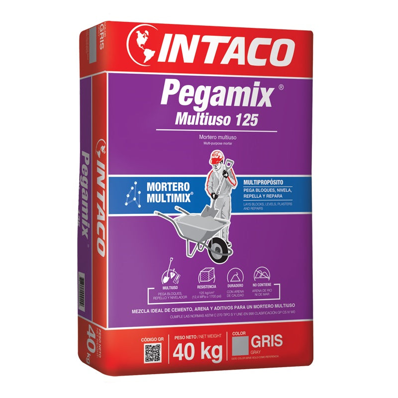 Mortero multiuso Pegamix 125 saco 40 kg Intaco (gris)