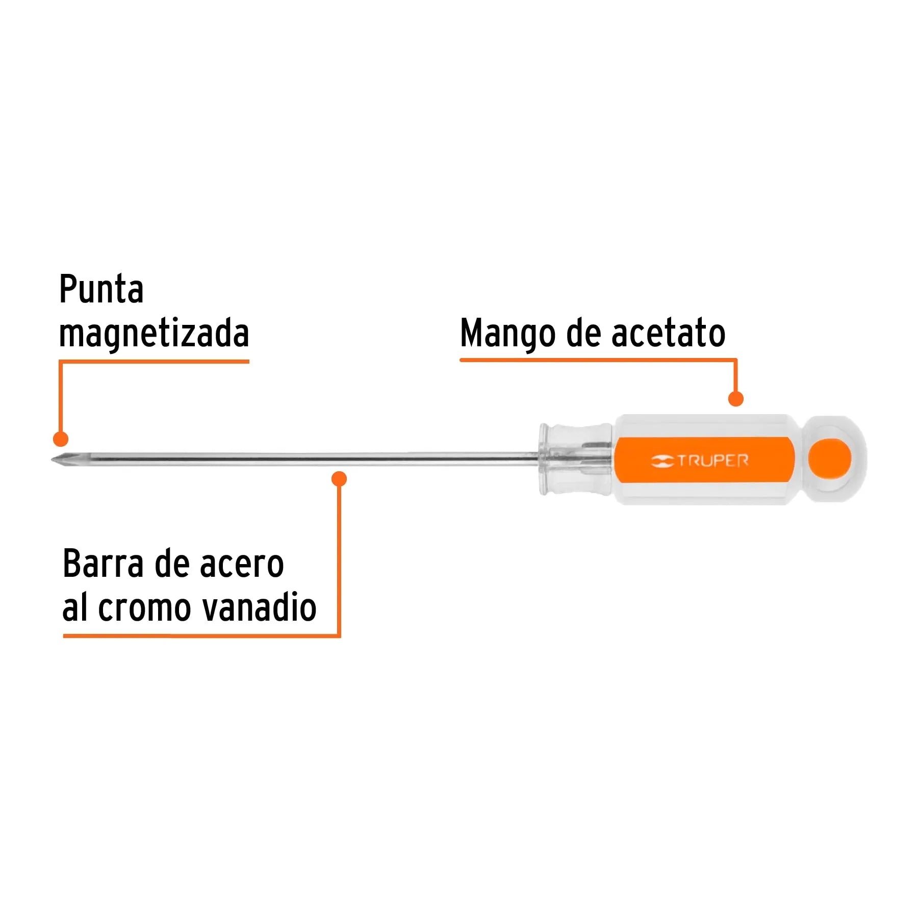 Desarmador de cruz 1/8" x 4" mango de acetato, Truper / 14053-