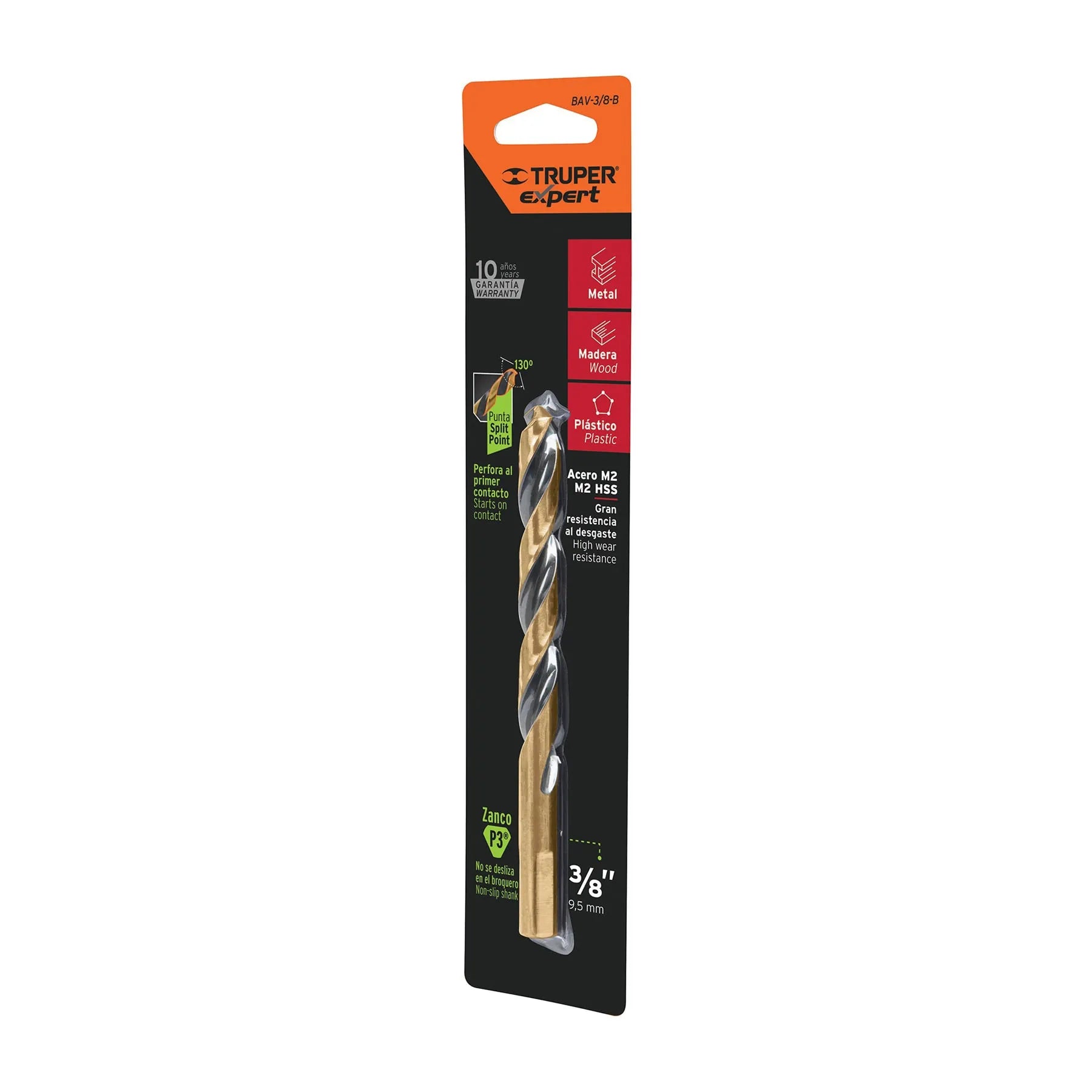 Broca HSS 3/8" Trugold para metal en blíster TRUPER / 12748