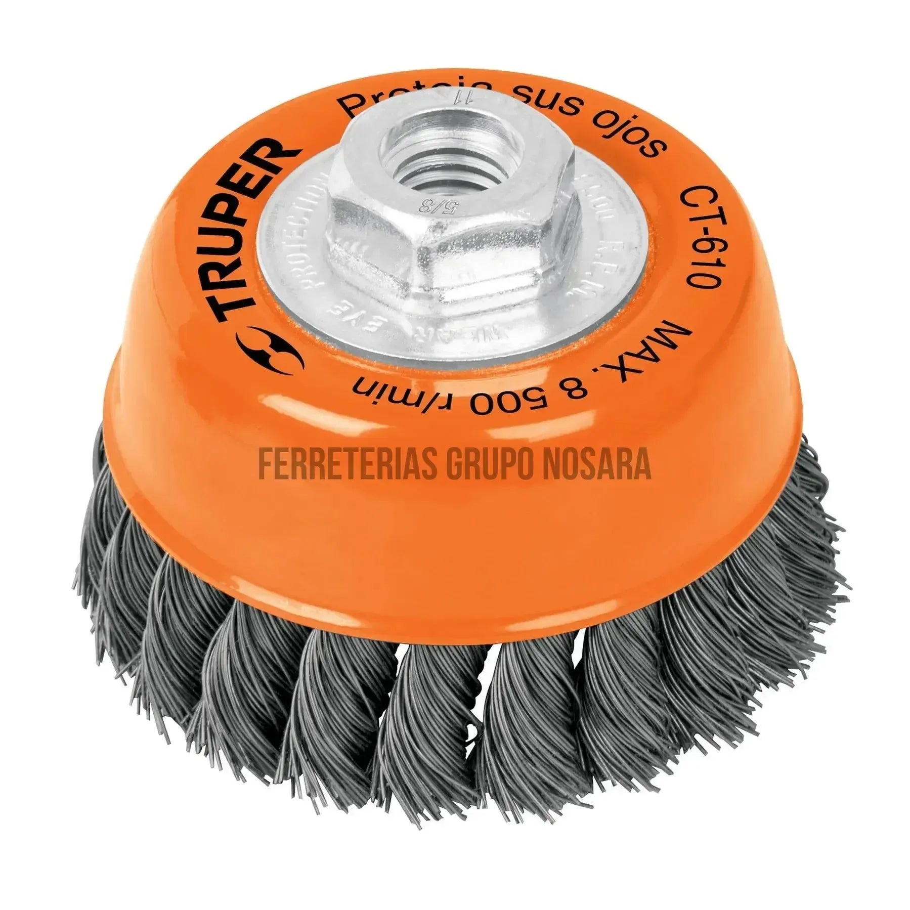 CEPILLO Carda copa 4' alambre trenzado fino, eje 5/8'-11, Truper / 14187-