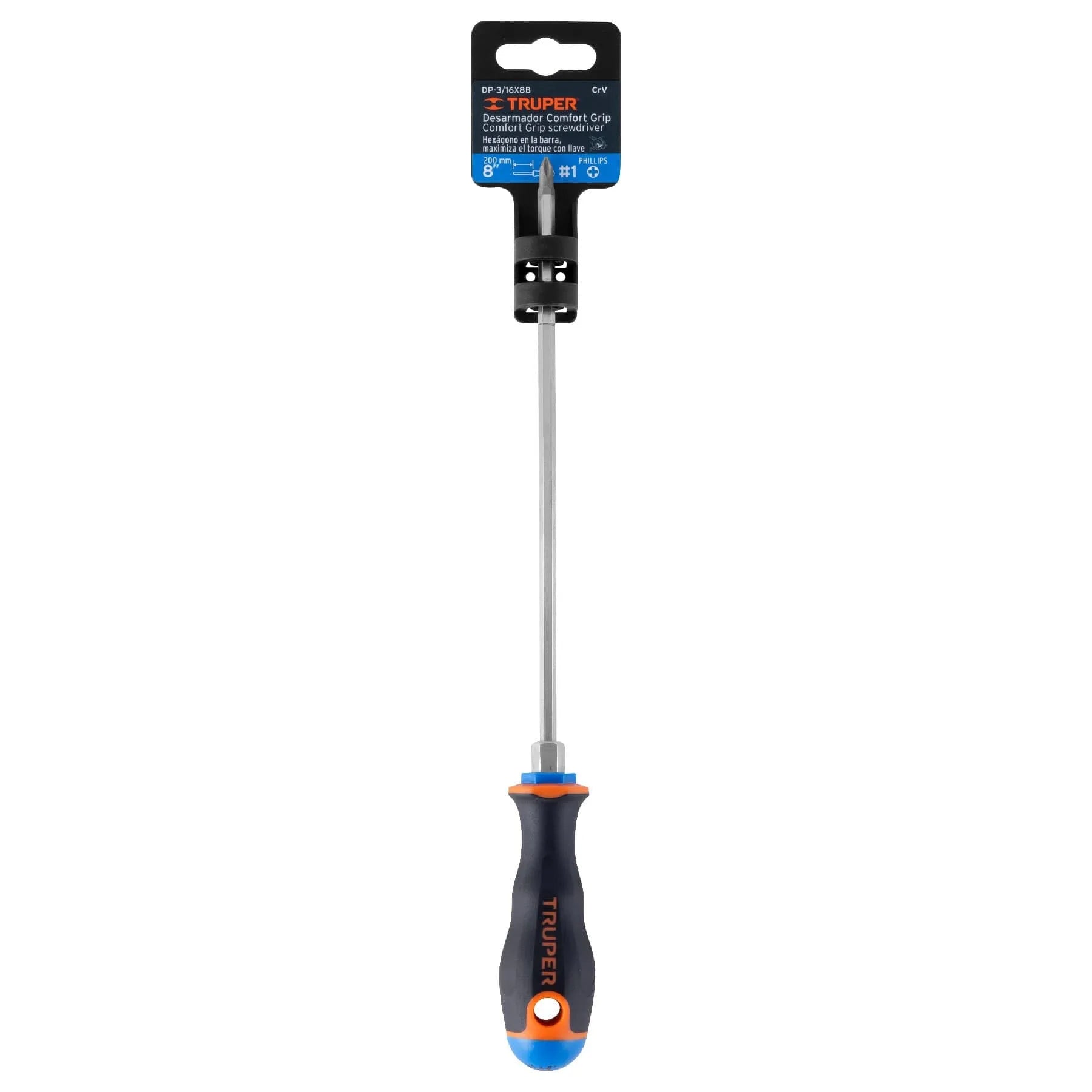Desarmador de cruz 3/16" x 8" mango Comfort Grip, Truper / 14070-