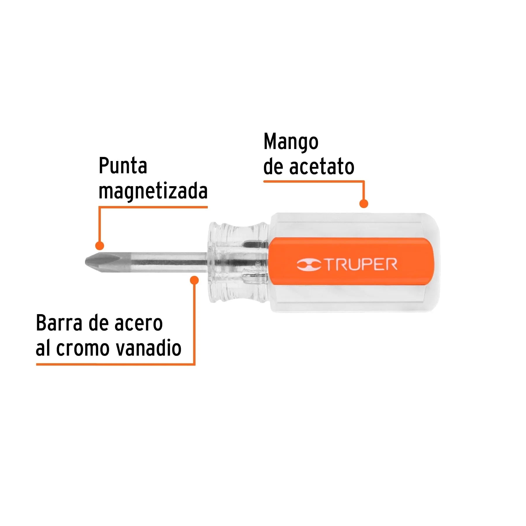 Desarmador de cruz 1/4" x 1-1/2" mango de acetato, Truper / 14071-