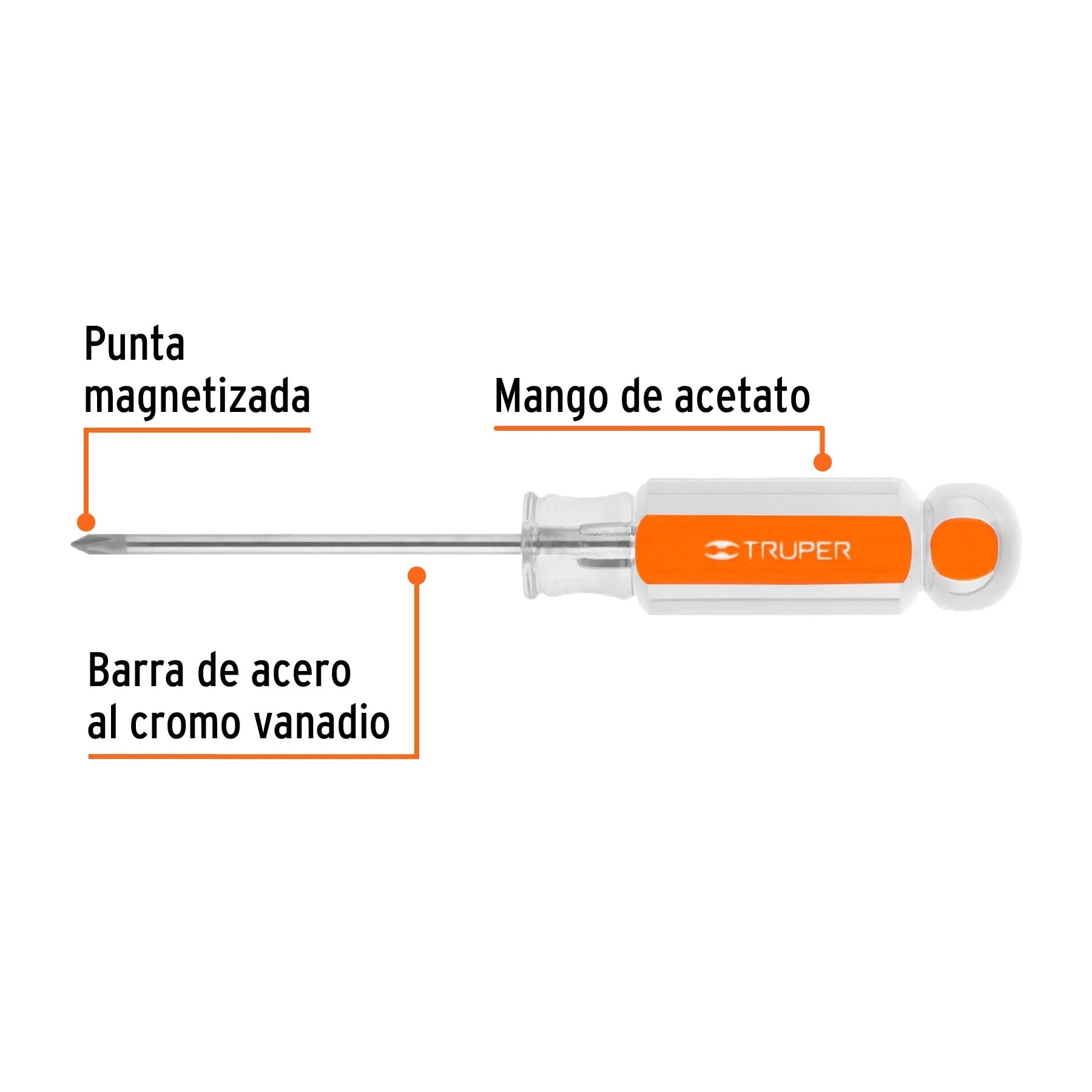 Desarmador de cruz 1/8" x 2-1/2" mango de acetato, Truper / 14050