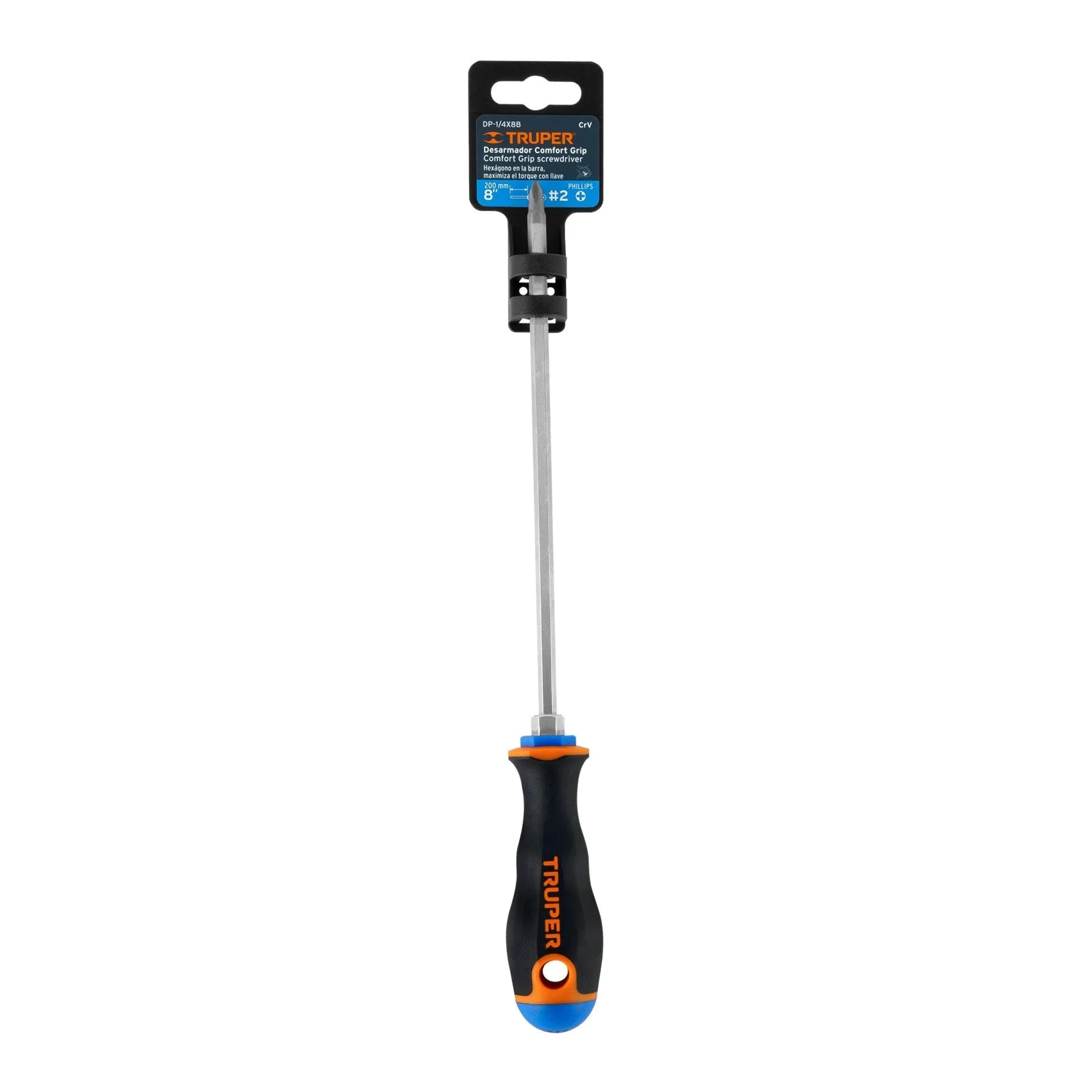 Desarmador de cruz 1/4" x 8" mango Comfort Grip, Truper / 14082-