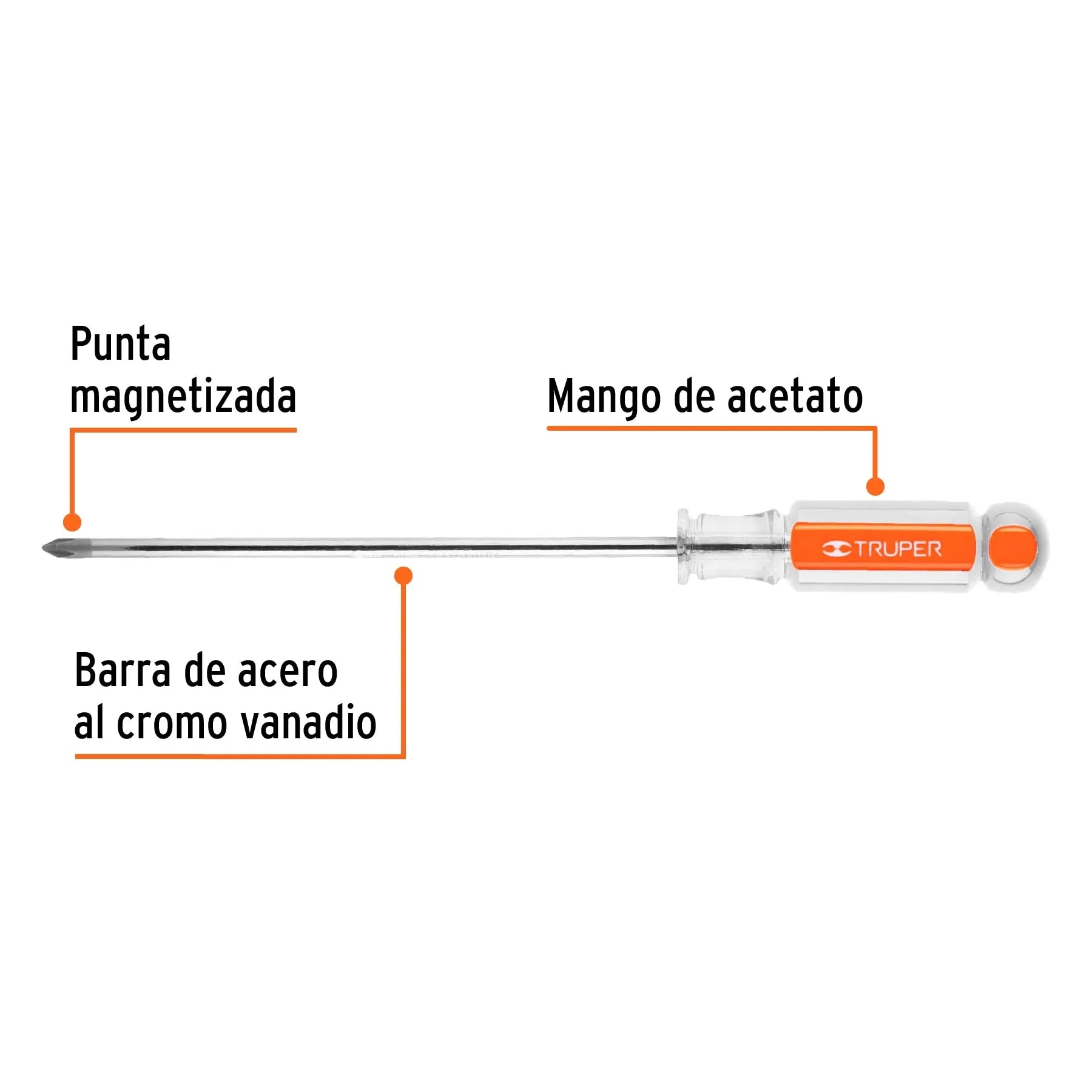Desarmador de cruz 3/16" x 6" mango de acetato, Truper / 14065-