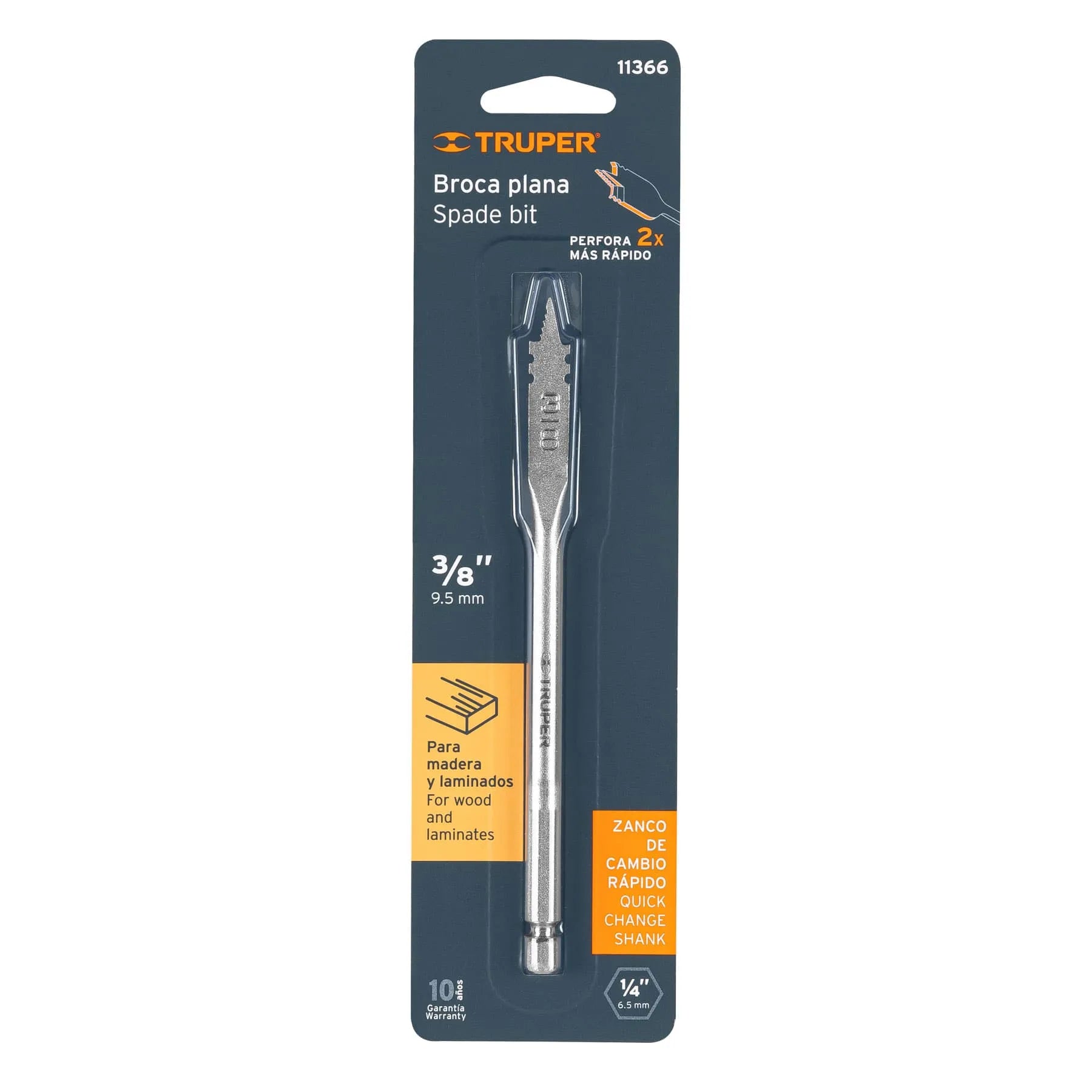 Broca plana de manita 3/8" para madera, Truper / 11366
