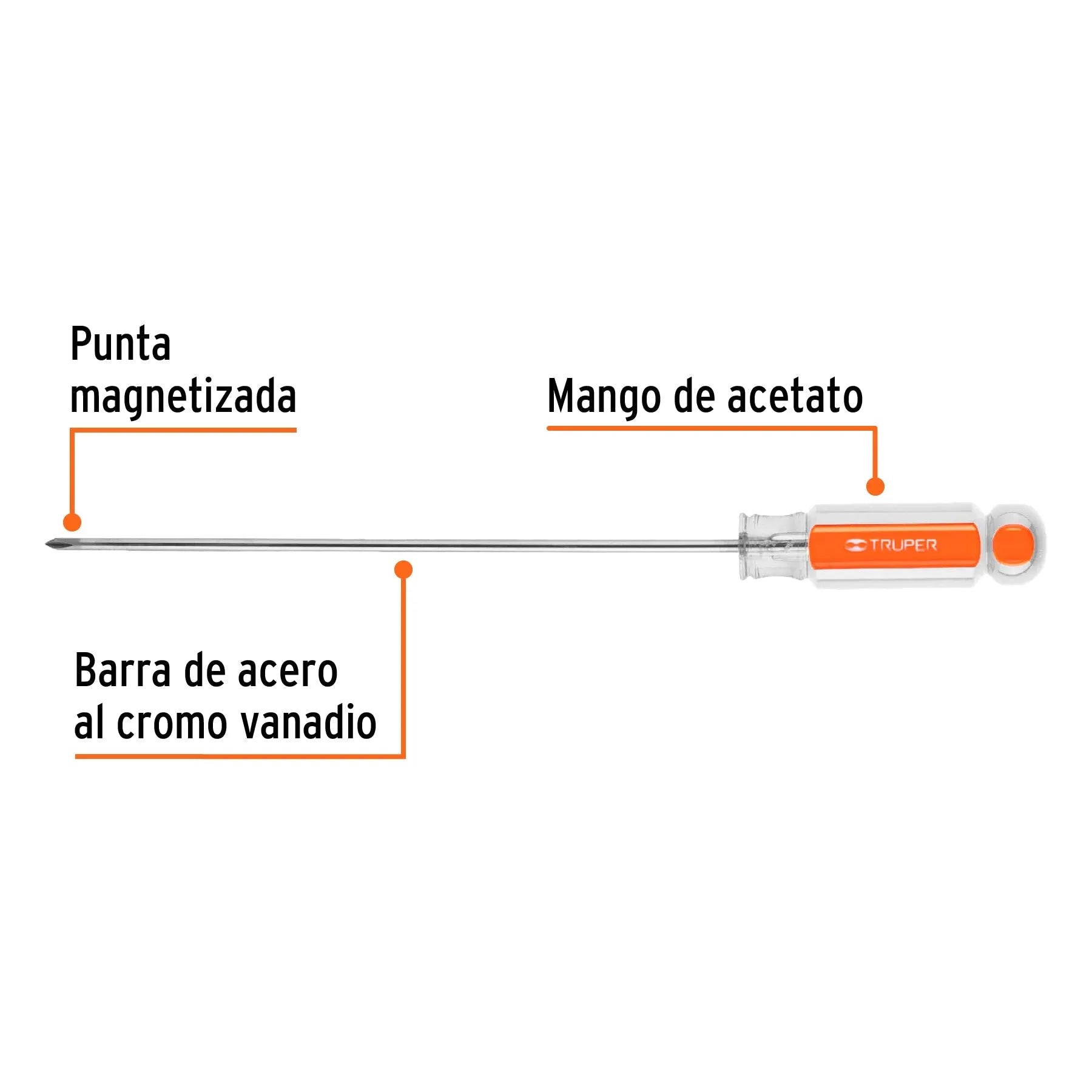 Desarmador de cruz 1/8" x 6" mango de acetato, Truper / 14056-