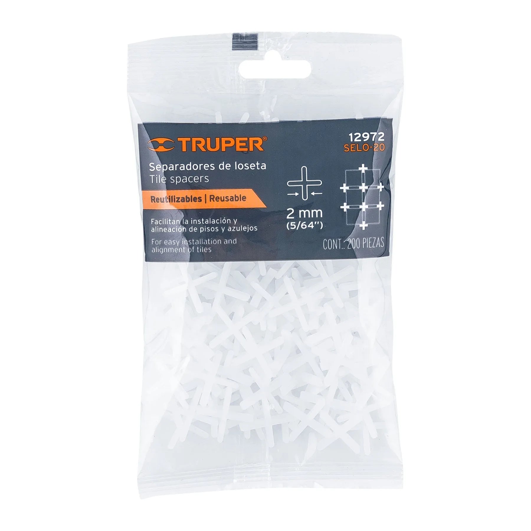 Bolsa con 200 separadores de 2 mm de losetas, Truper / 12972