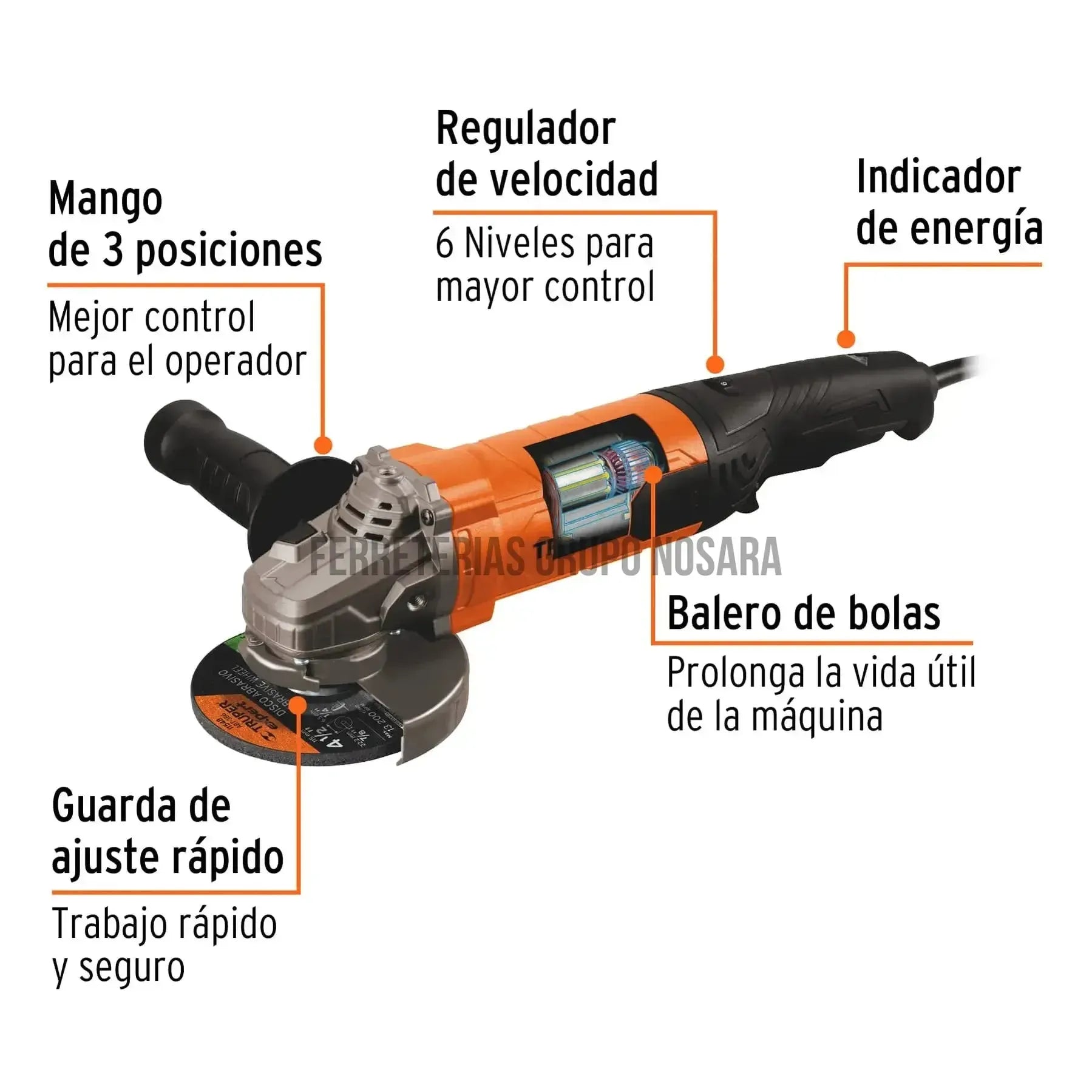 Esmeriladora angular 4-1/2" 1100 W, profesional, Truper 100902-