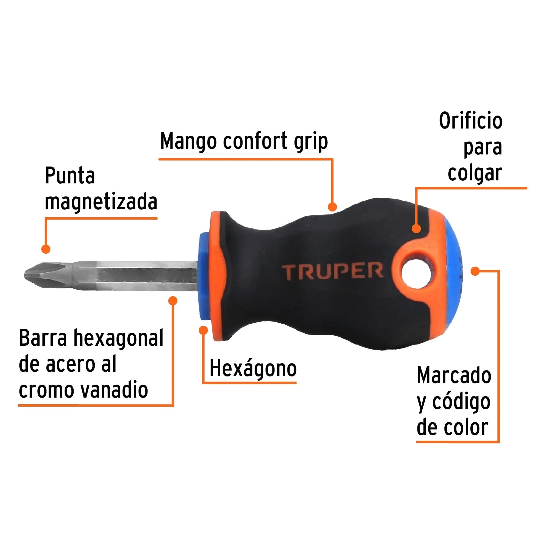 Desarmador de cruz 1/4" x 1-1/2" mango Comfort Grip, Truper / 14073-