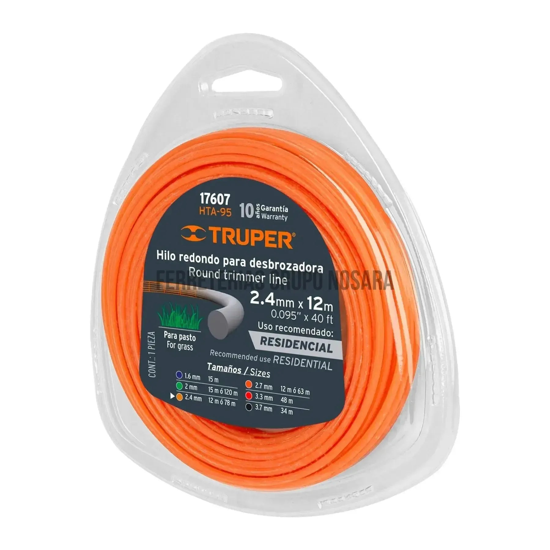 Rollo de hilo para desbrozadora, 2.4 mm x 12 m, Truper / 17607-