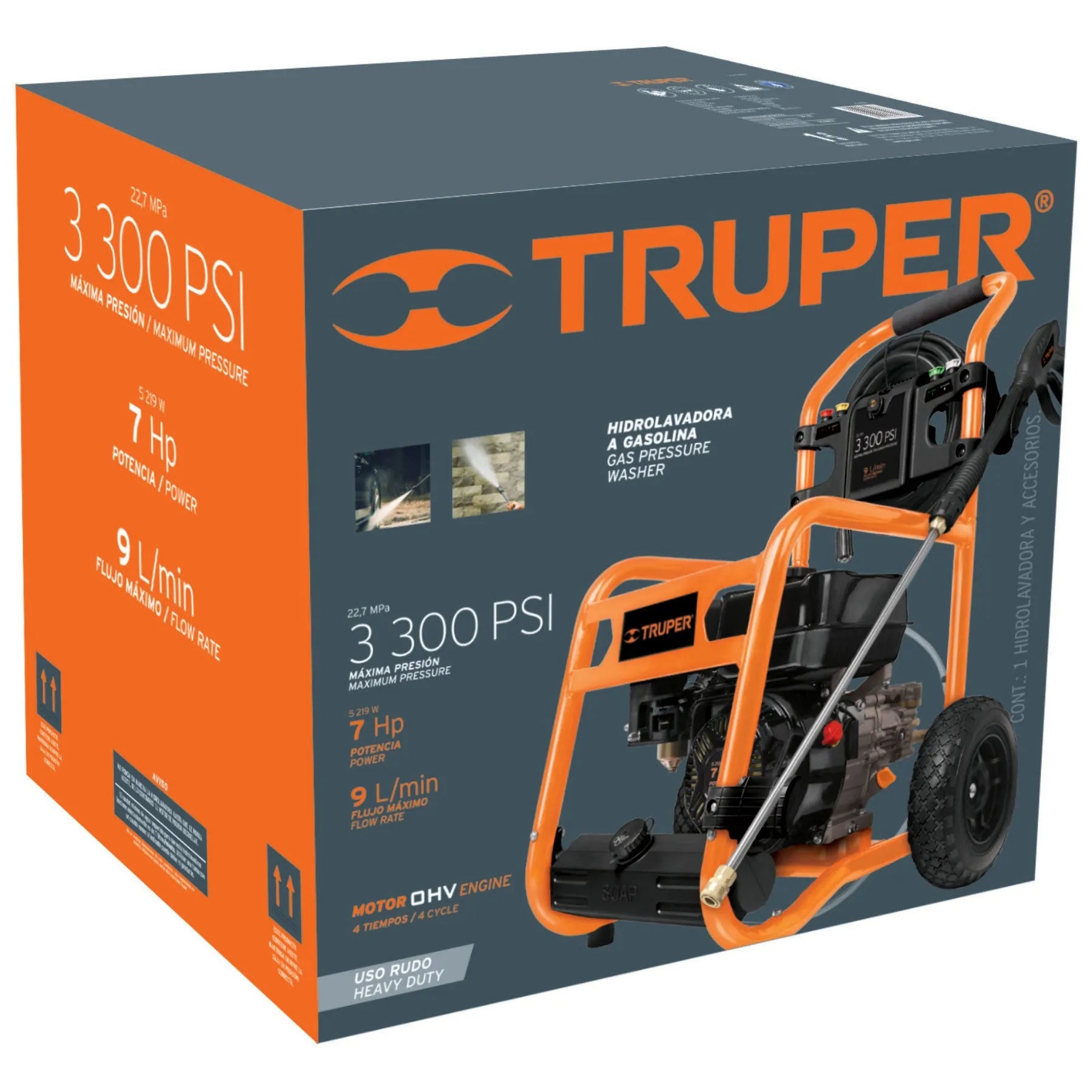 Hidrolavadora con motor a gasolina, 3,300 PSI, Truper 7HP / 12909-
