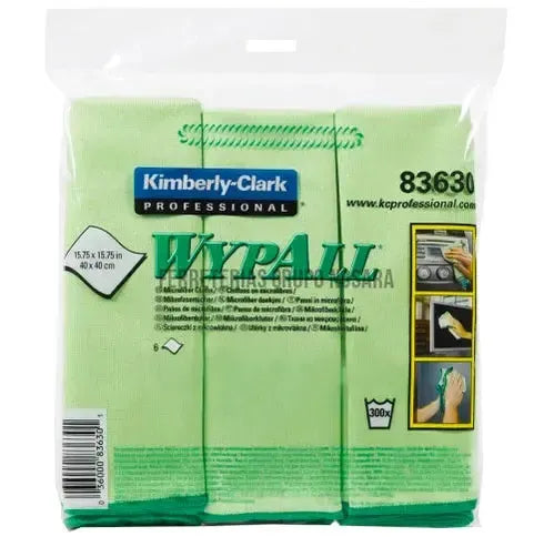 Paños de microfibra verde 40 x 40 cm para vidrios y espejos Wypall / 30202268 (6 por paquete)-