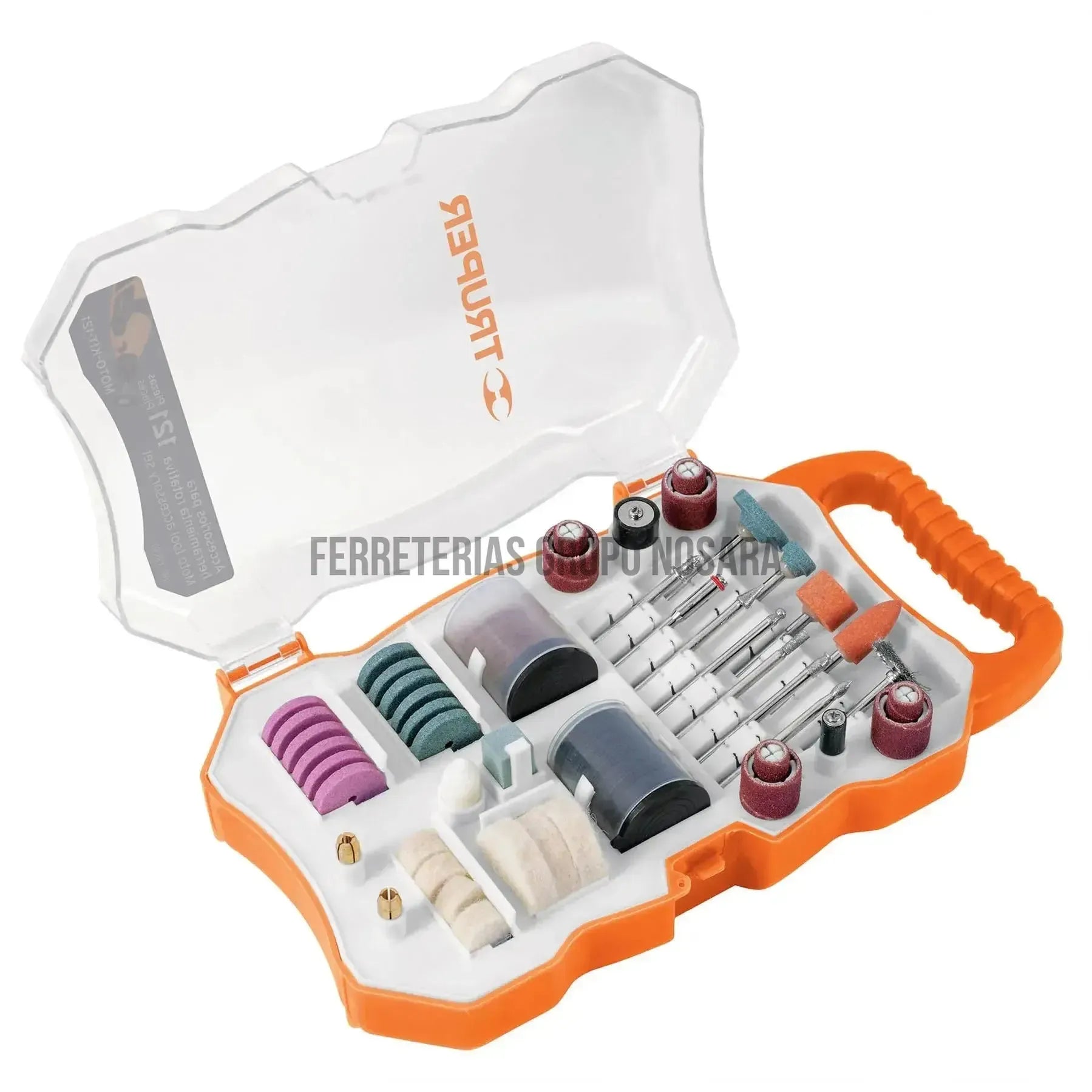 Kit con 121 accesorios para herramienta rotativa, Truper / 100757-