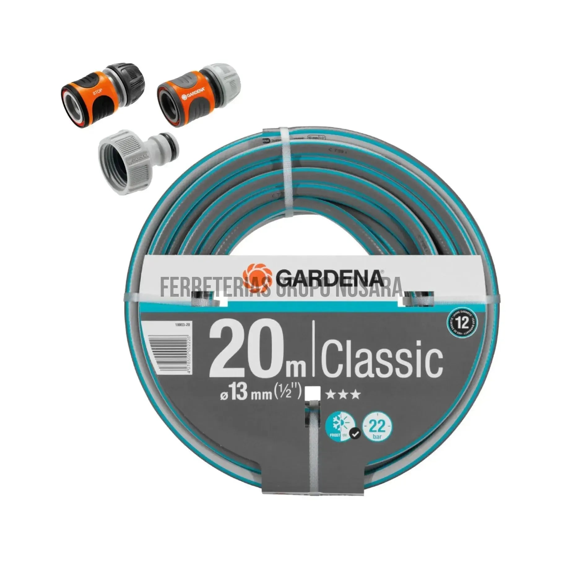 MANGUERA 20M CLASSIC GARDENA 1/2" CON JUEGO CONECTORES / 18003-20CA-
