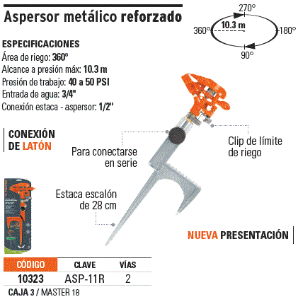Aspersor metálico reforzado, estaca de escalón, Truper /  10323