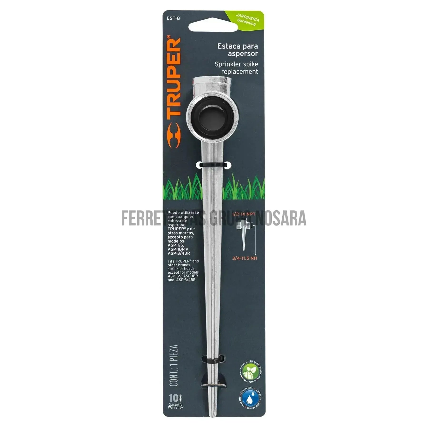 Estaca metálica universal para aspersor, 8', Truper / 10366-