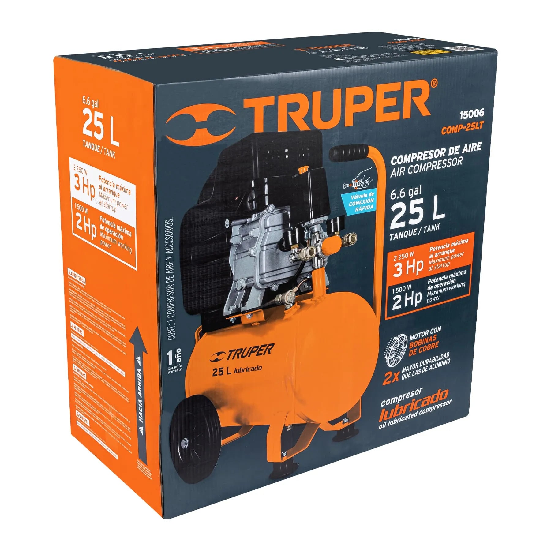 Compresor horizontal 25L, 3 HP (potencia máxima), 127 V / 15006-