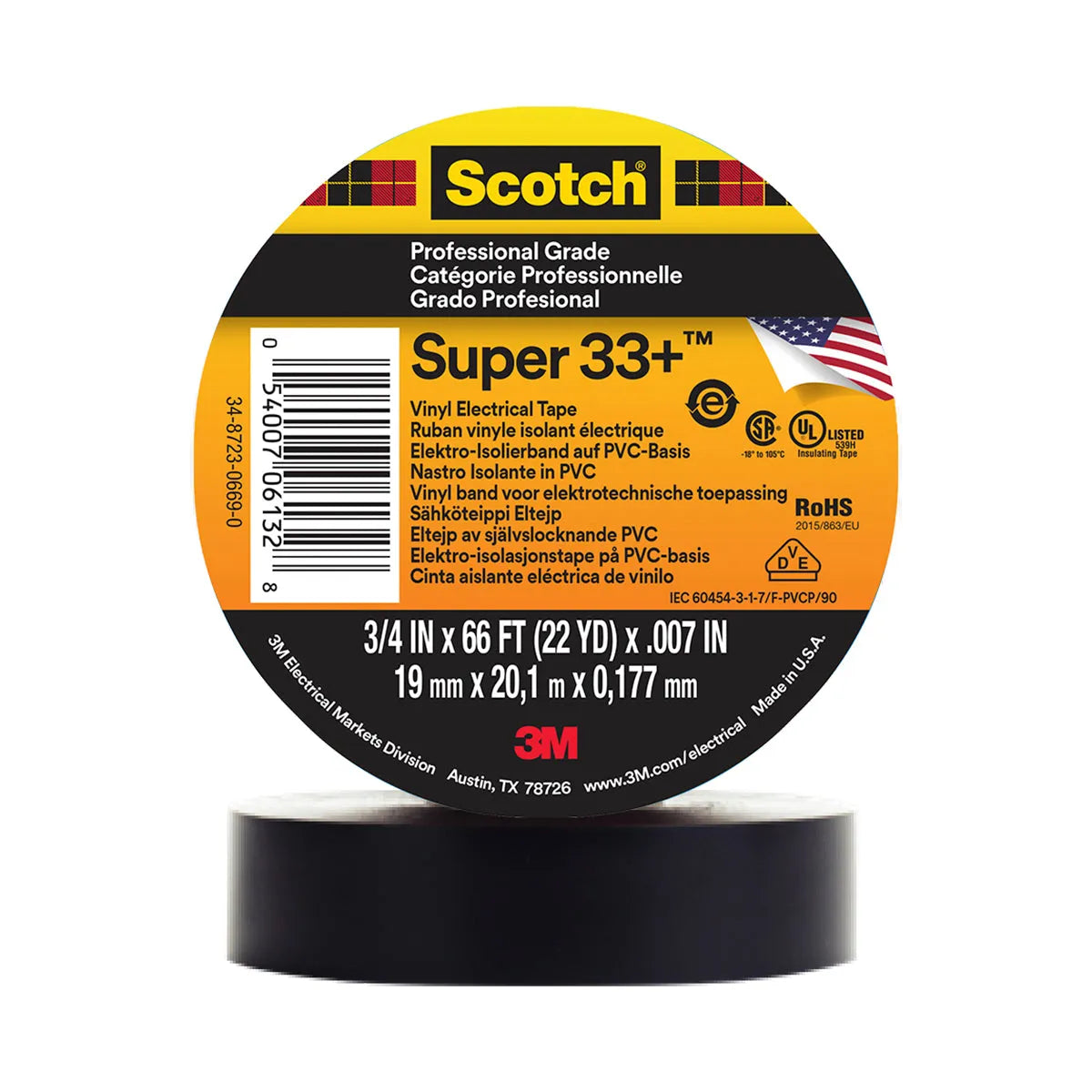 Tape electrico 3/4" x 20 metros Super 33 3M