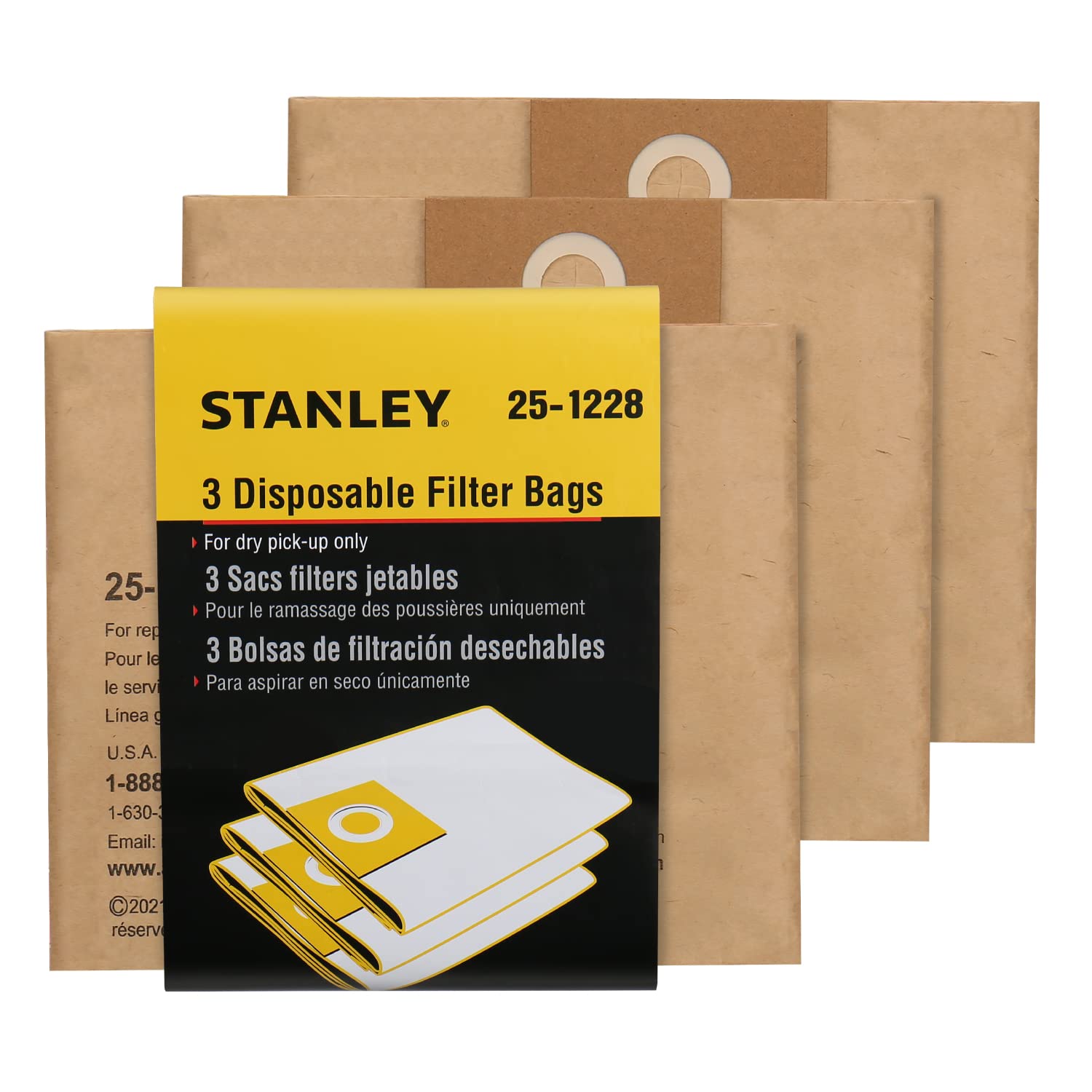 Bolsa stanley desechable para filtro para aspiradora húmeda y seca de 2.5 a 3.5 galones 25-1228N