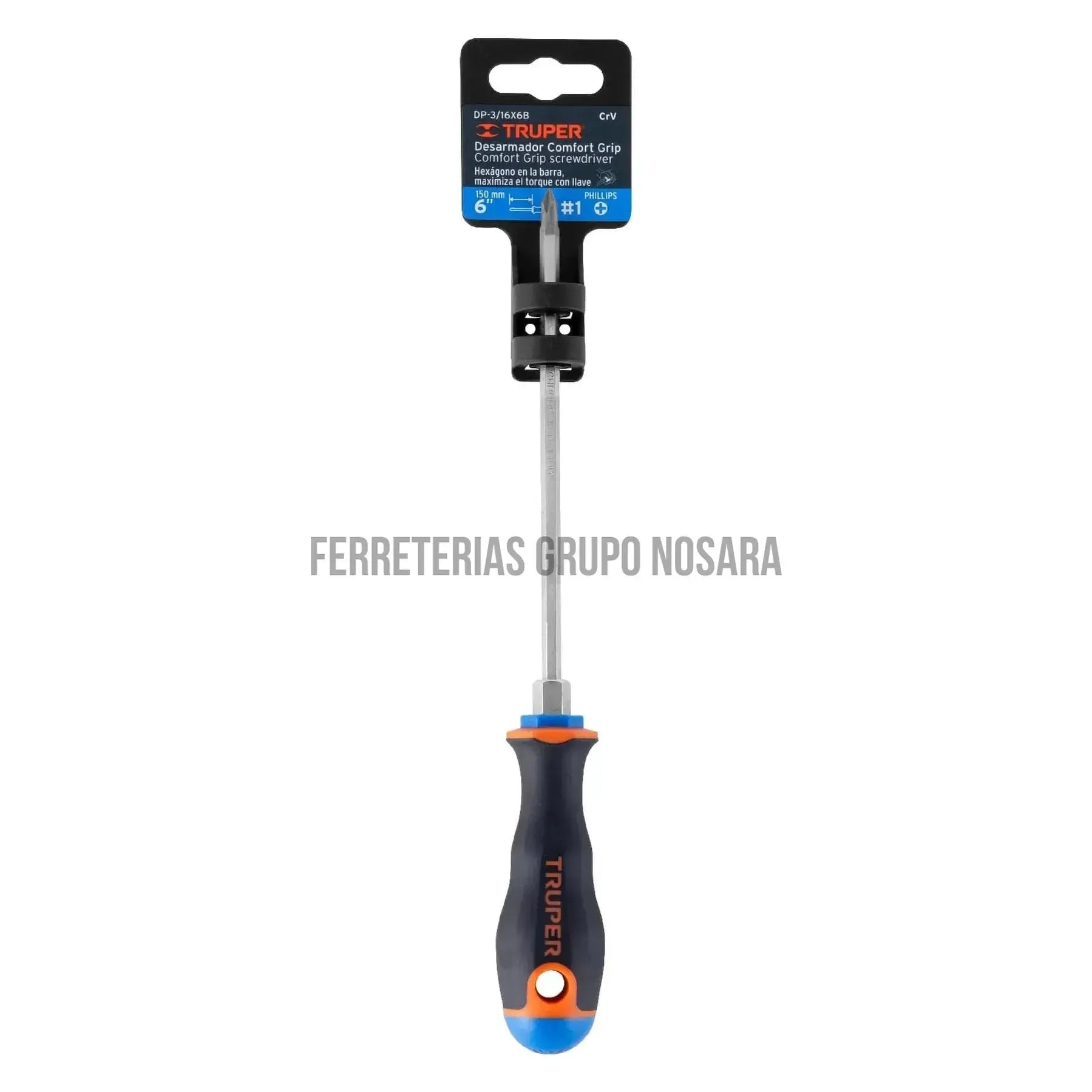 Desarmador de cruz 3/16" x 6" mango Comfort Grip, Truper / 14067-