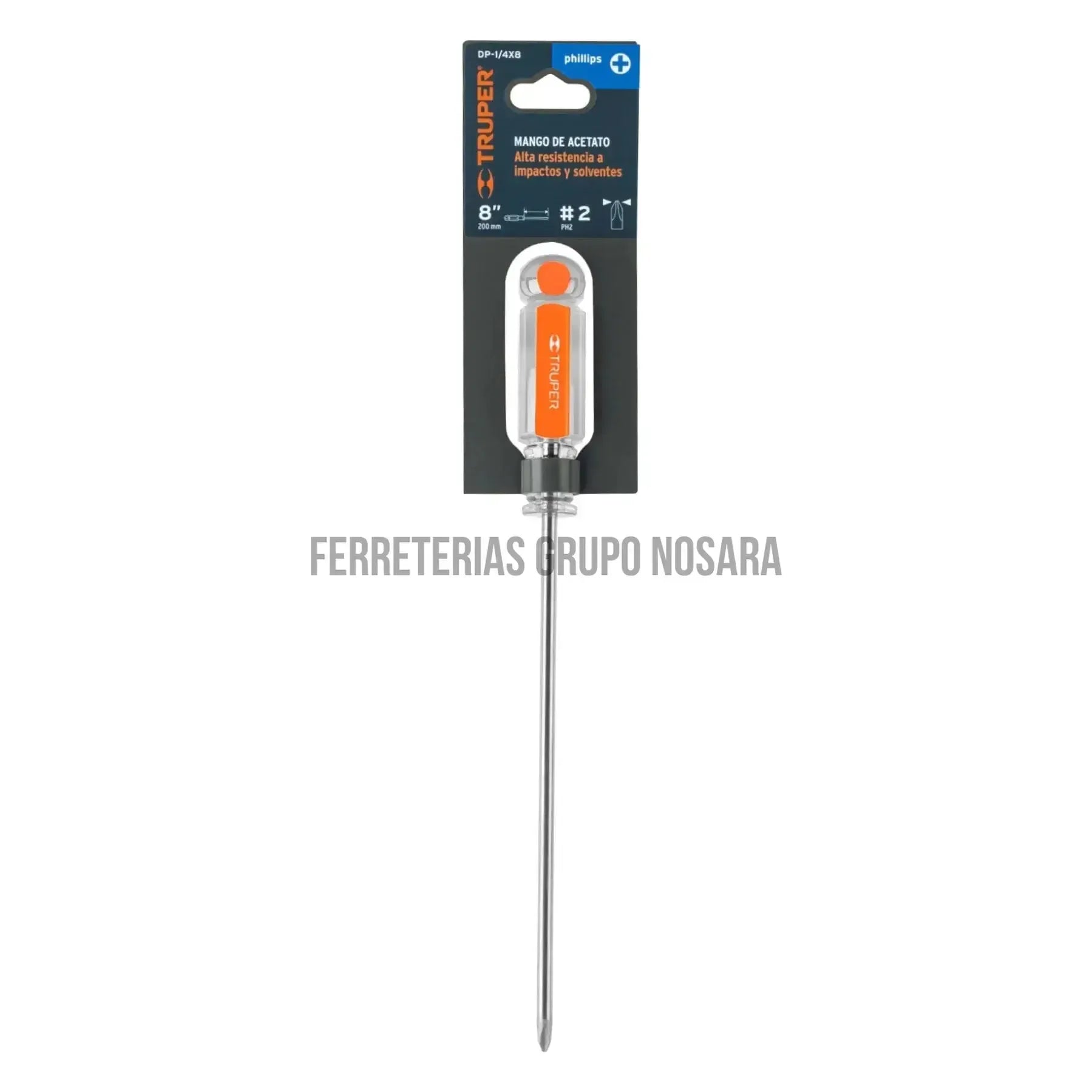 Desarmador de cruz 1/4" x 8" mango de acetato, Truper / 14080-