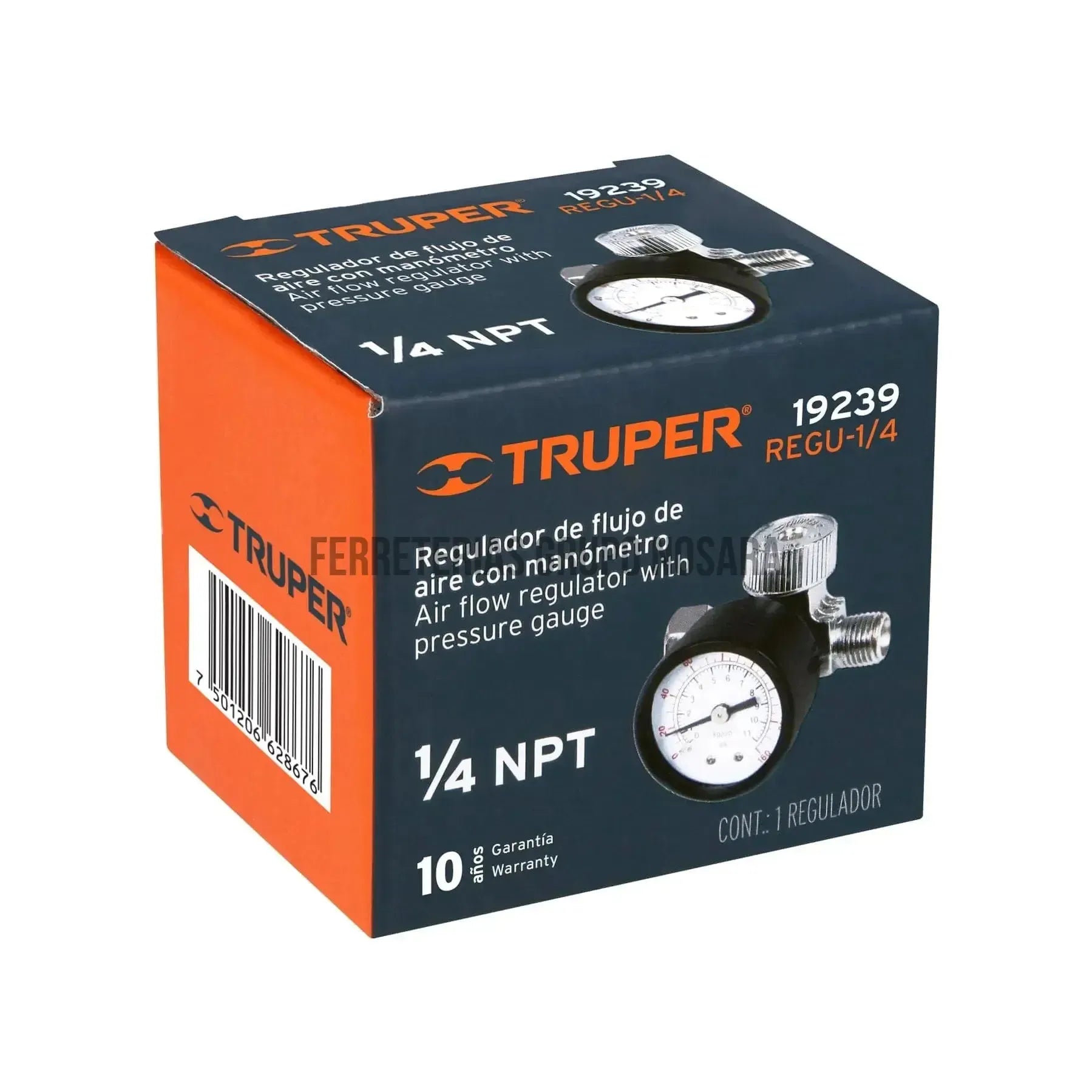 Regulador de aire con manómetro, cuerda 1/4 NPT, Truper / 19239-