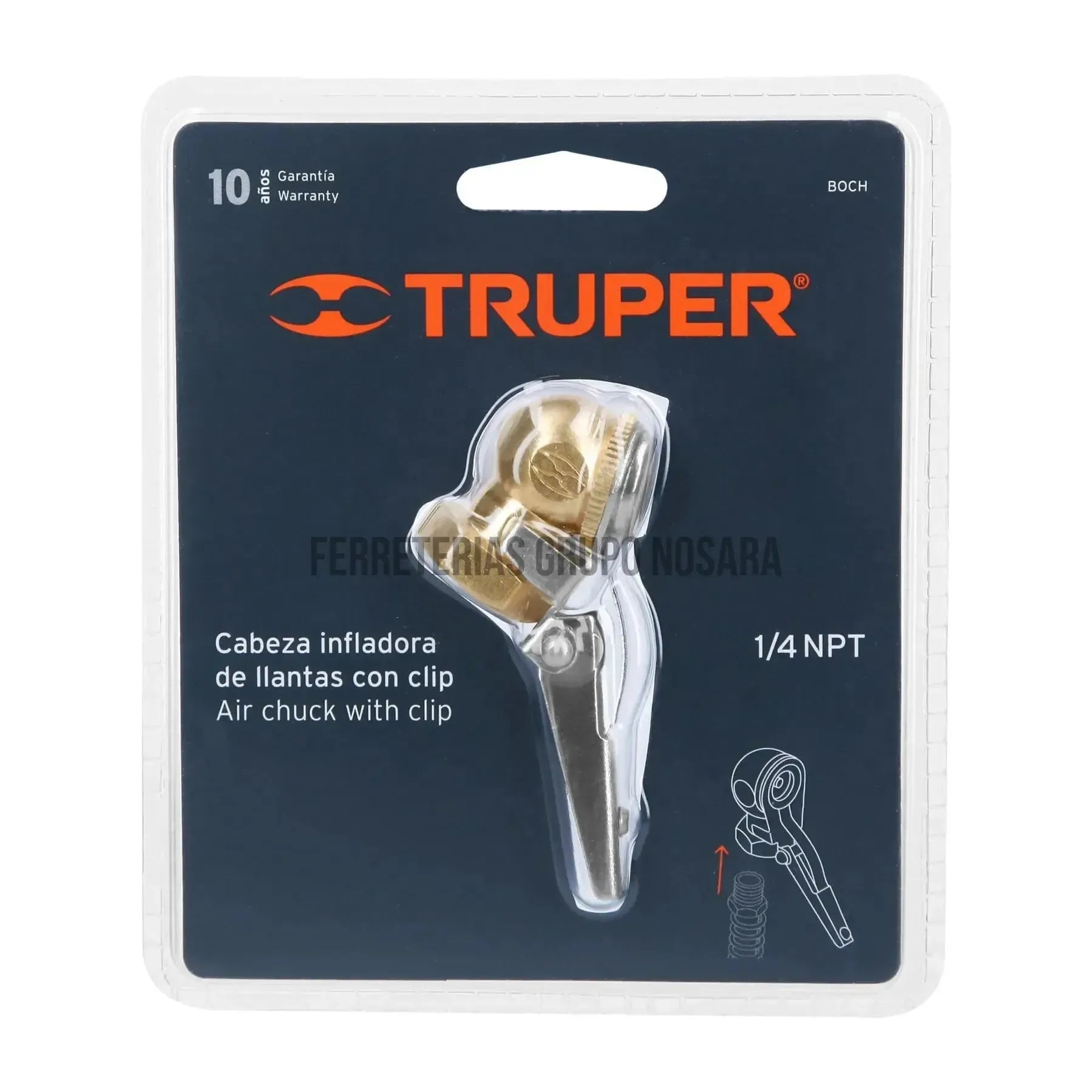 Cabeza infladora de llantas c/clip, hembra, cuerda 1/4 NPT / 19026-