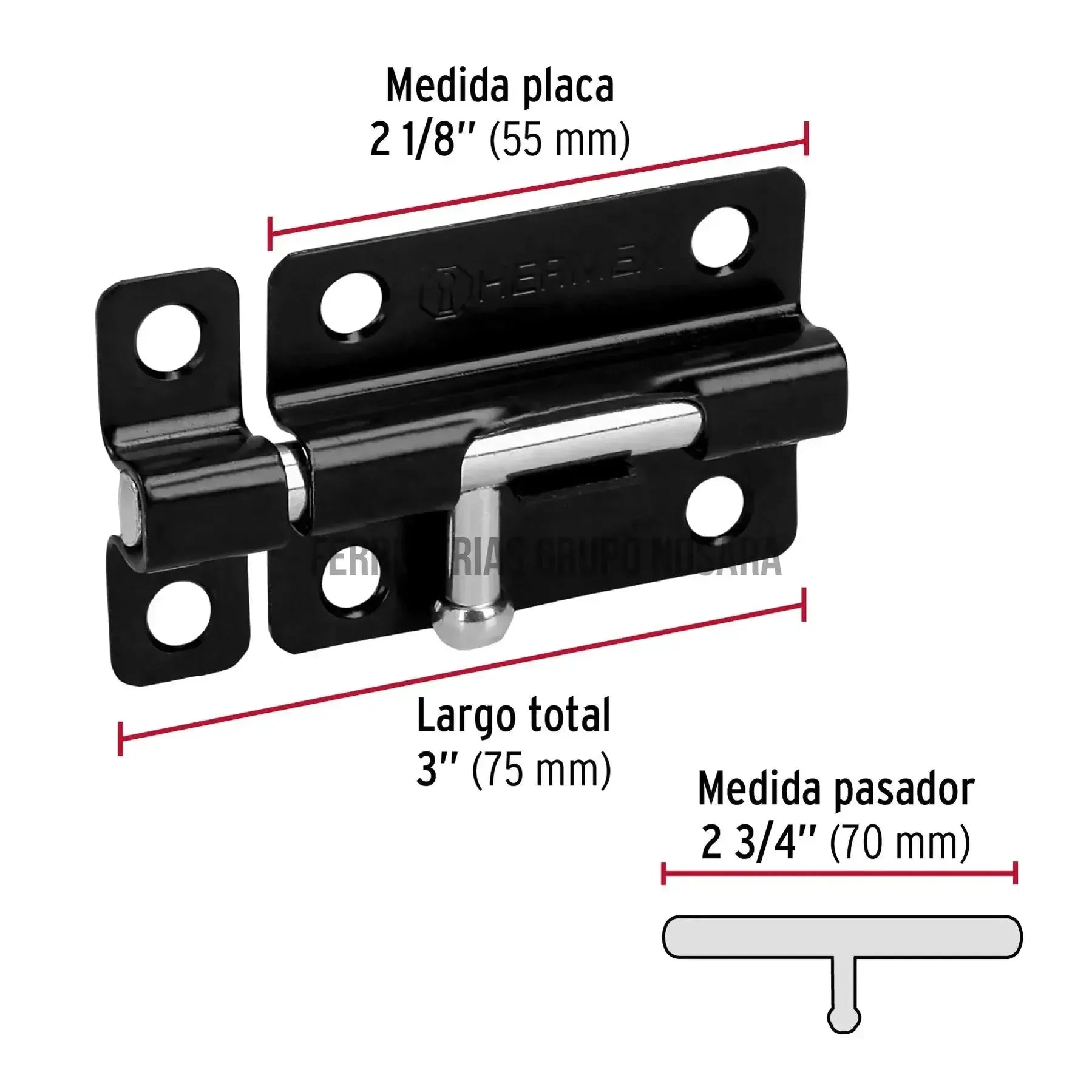 HERMEX PICAPORTE 3" NEGRO PAS-36 43694-