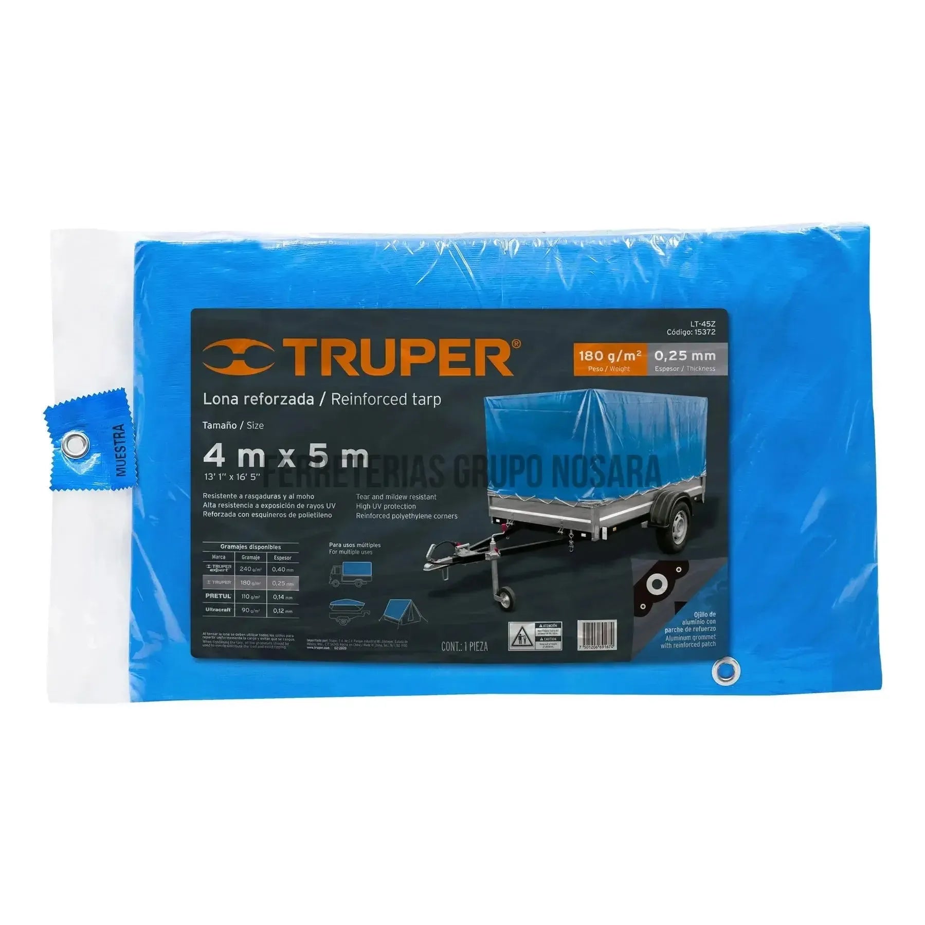 Lona azul reforzada de 4 x 5 m, Truper / 15372-