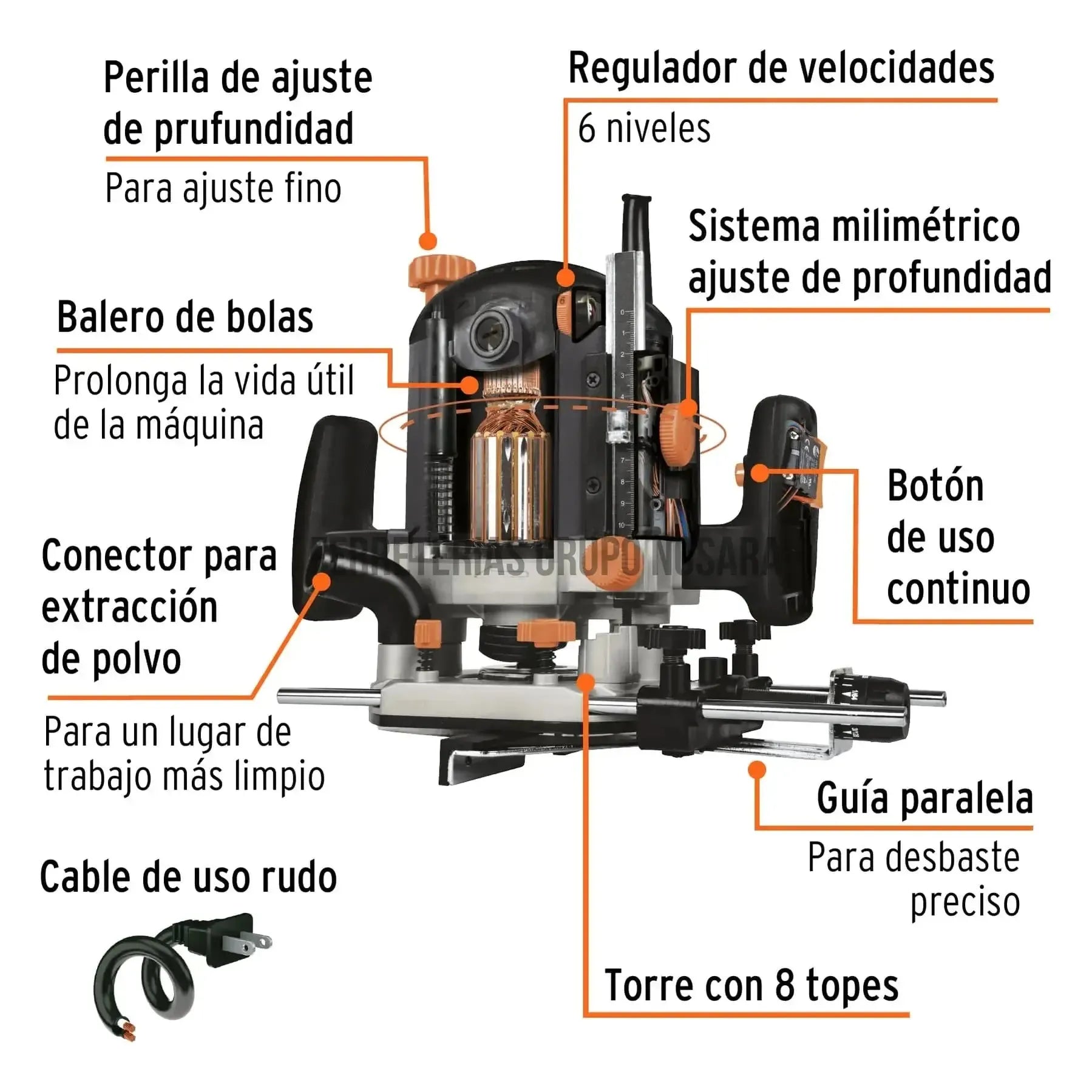 Router 1200 W 1-3/4 HP, industrial, Truper / 16610-