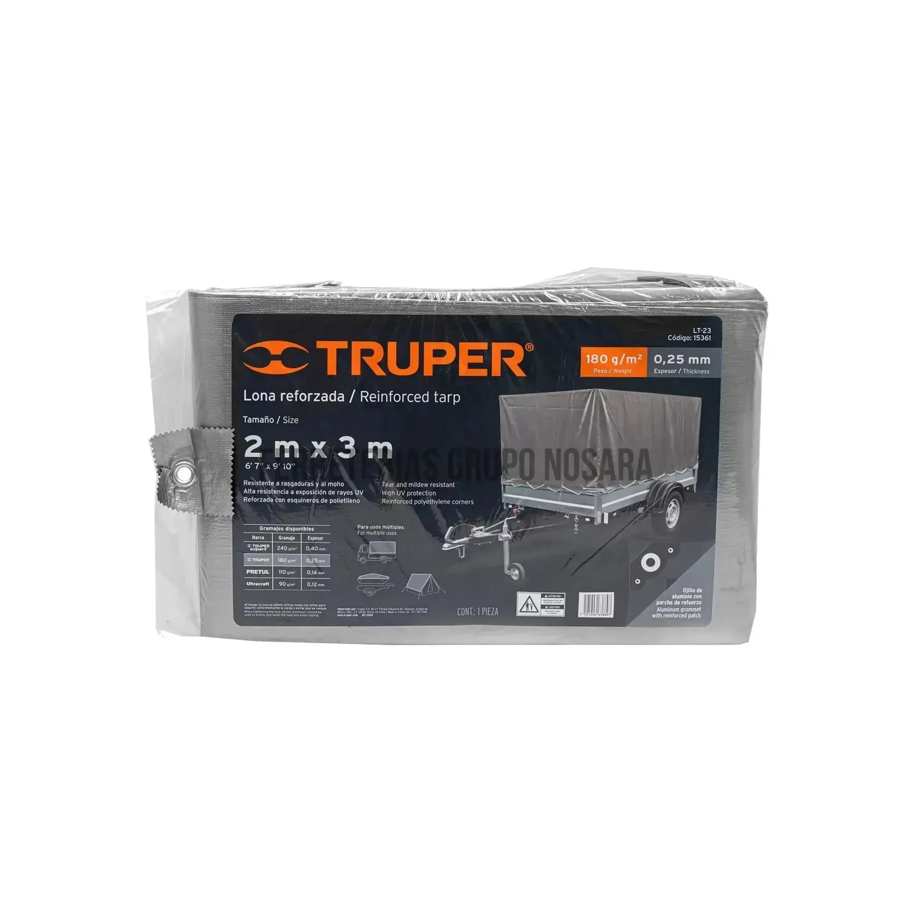 Lona gris reforzada 2 x 3 m, Truper / 15361-
