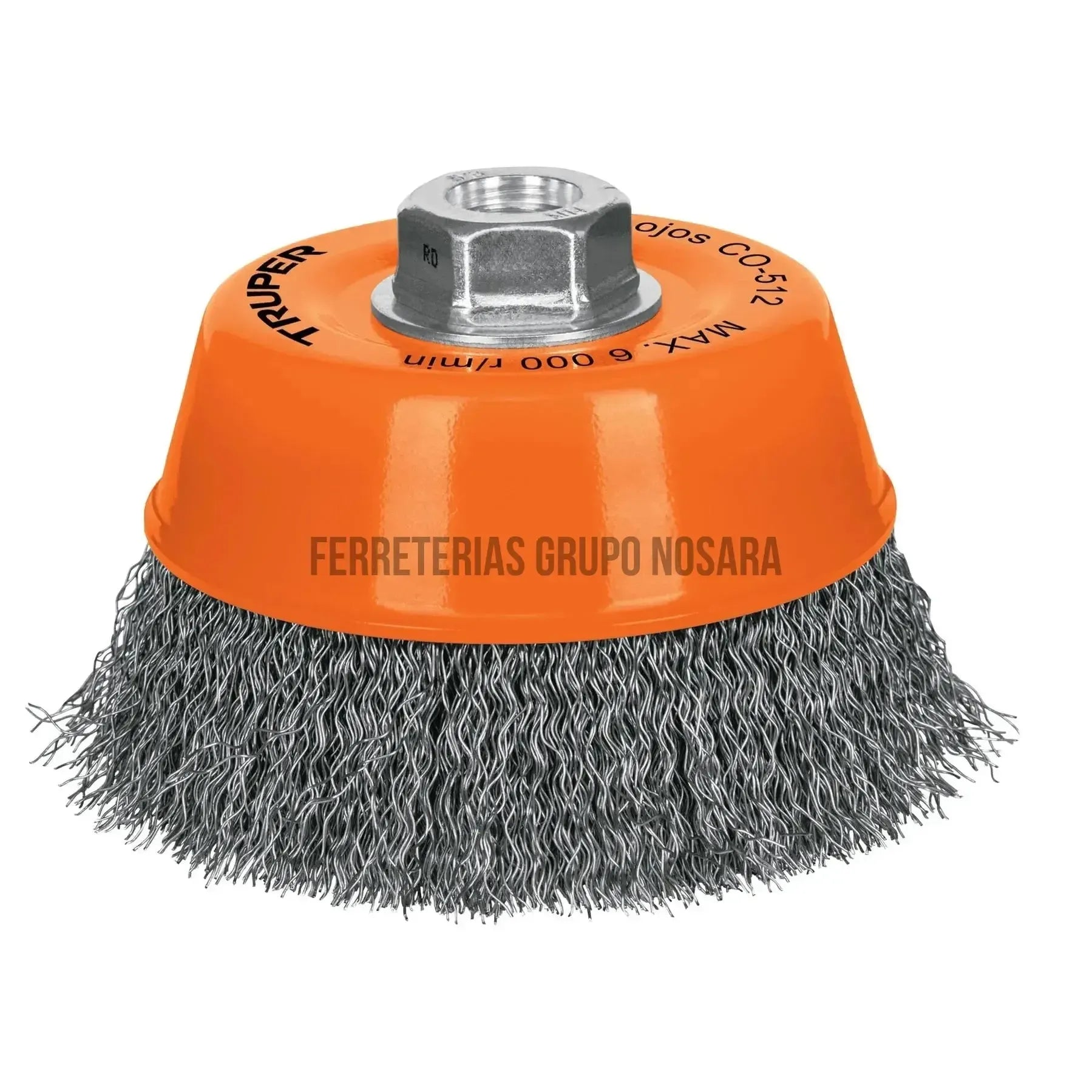 Carda copa 5" alambre ondulado fino, eje 5/8"-11, Truper / 11535-